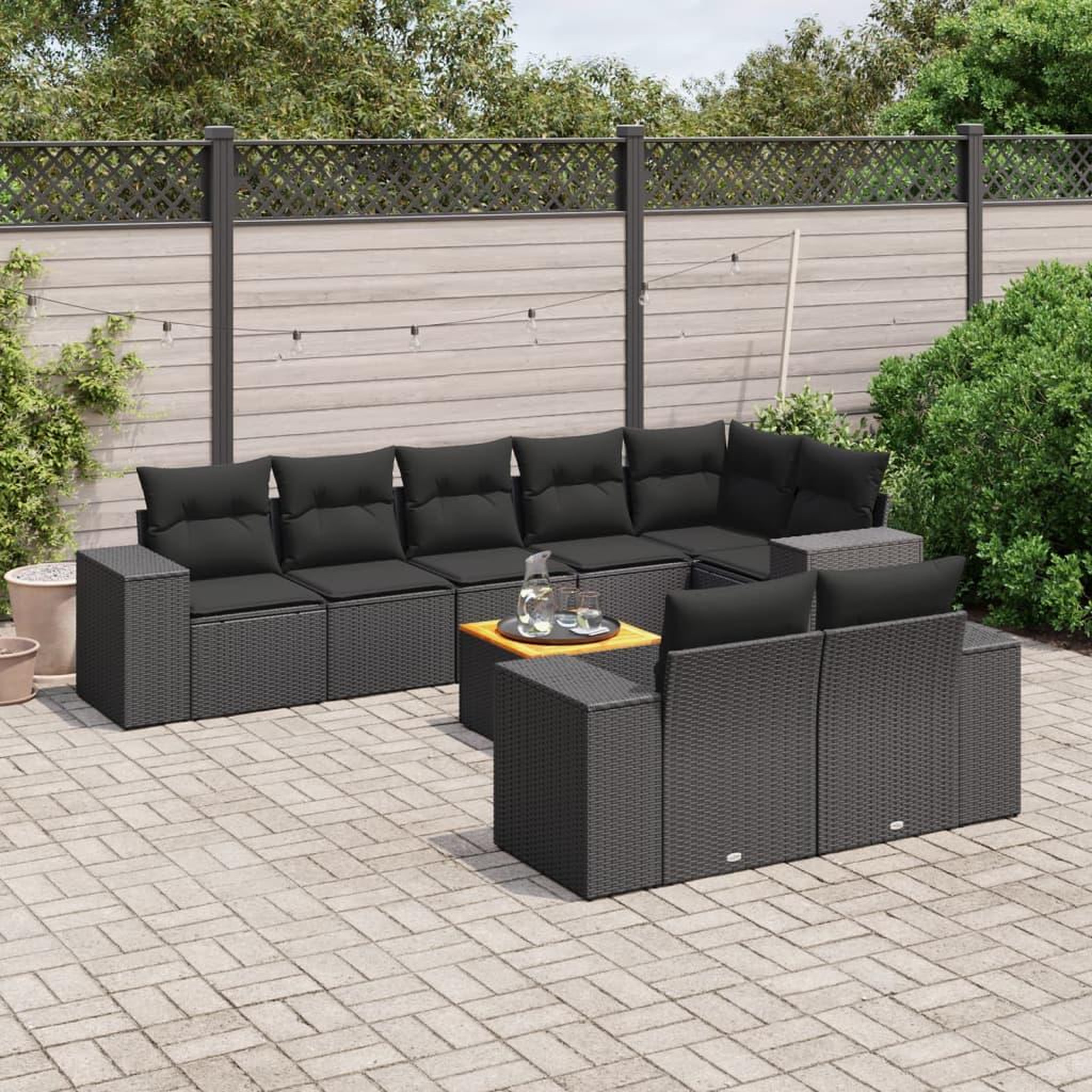 VIDAXL Salon de jardin 9 pcs avec coussins noir resine tressee