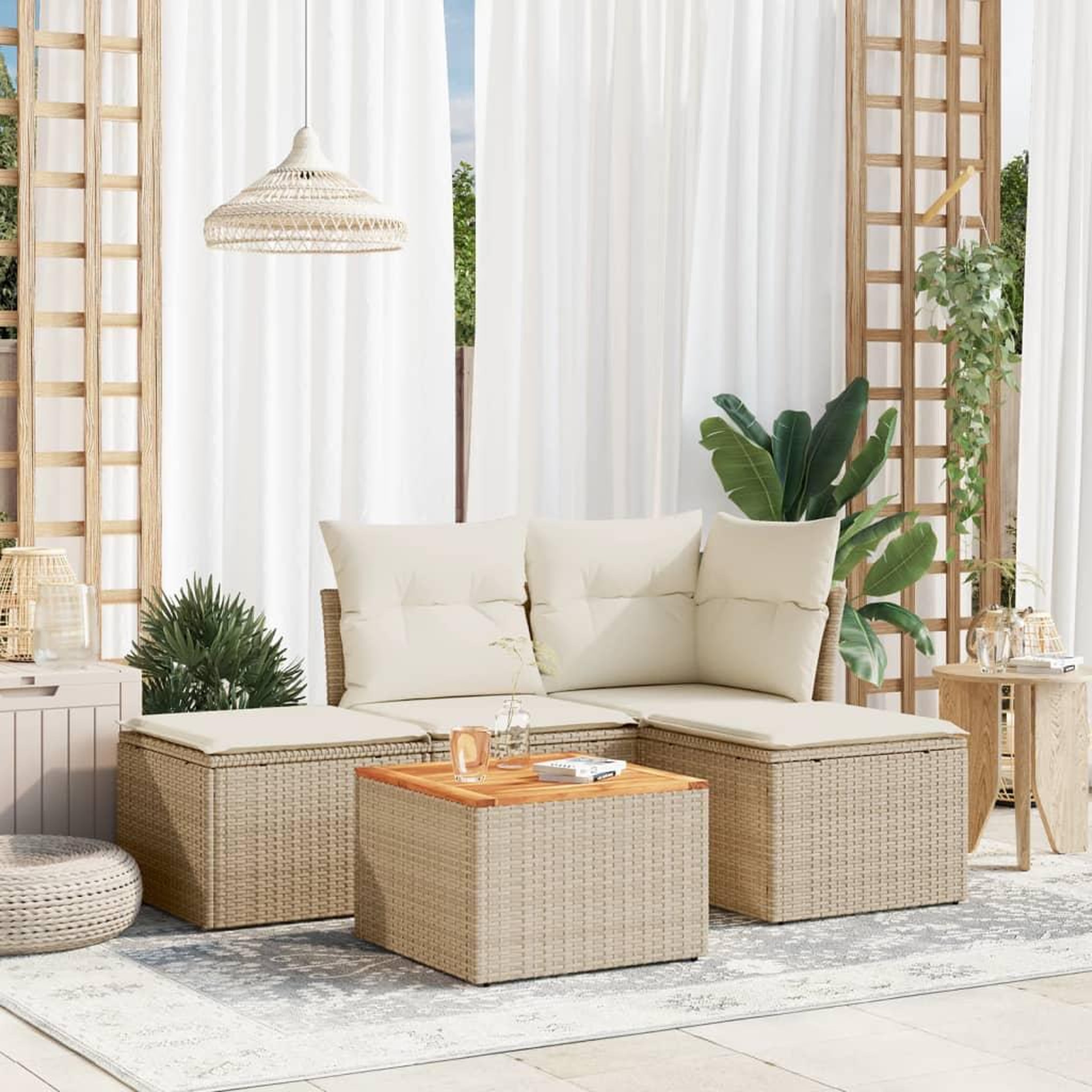VIDAXL Salon de jardin avec coussins 5 pcs beige resine tressee