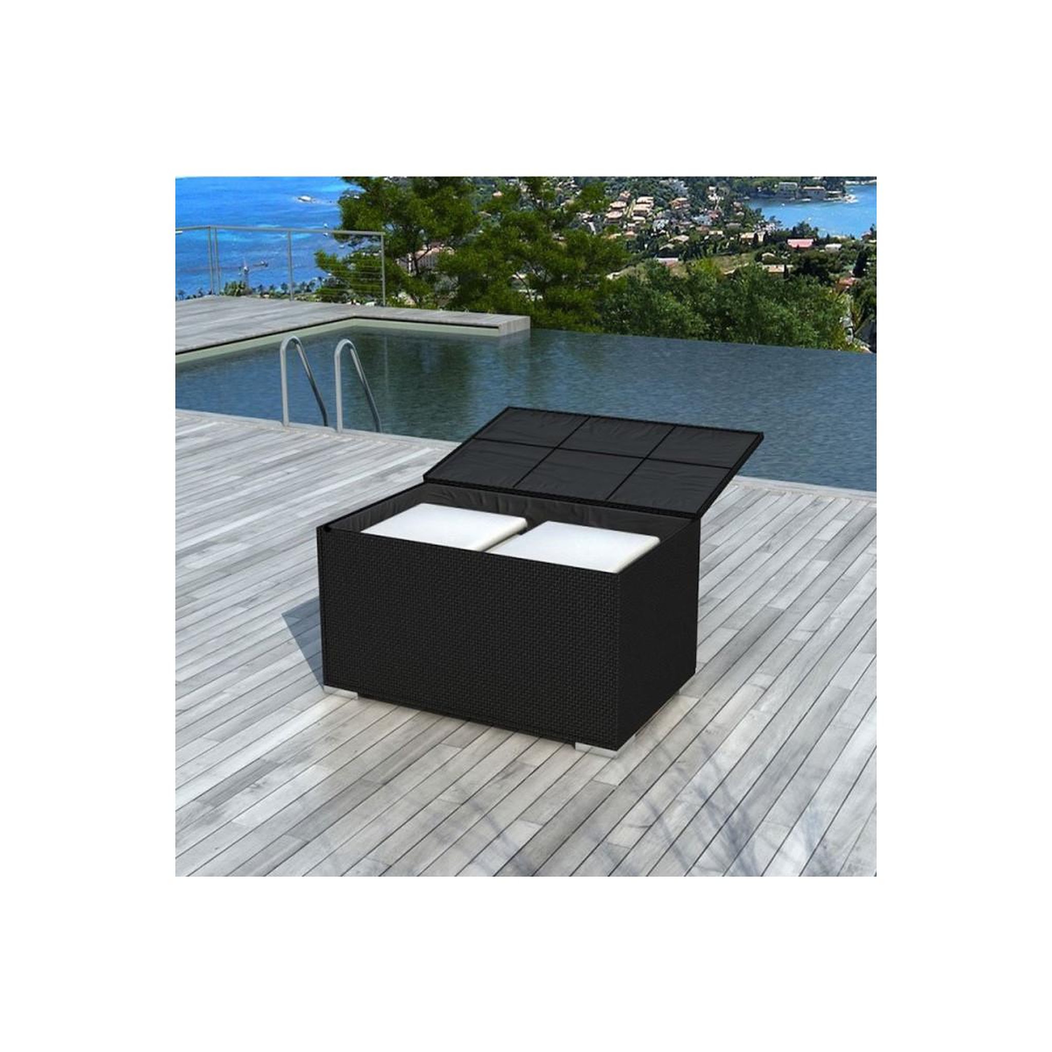 Voir la diapositive 2 : Paris Prix Coffre de rangement en résine  tressé  132cm noir