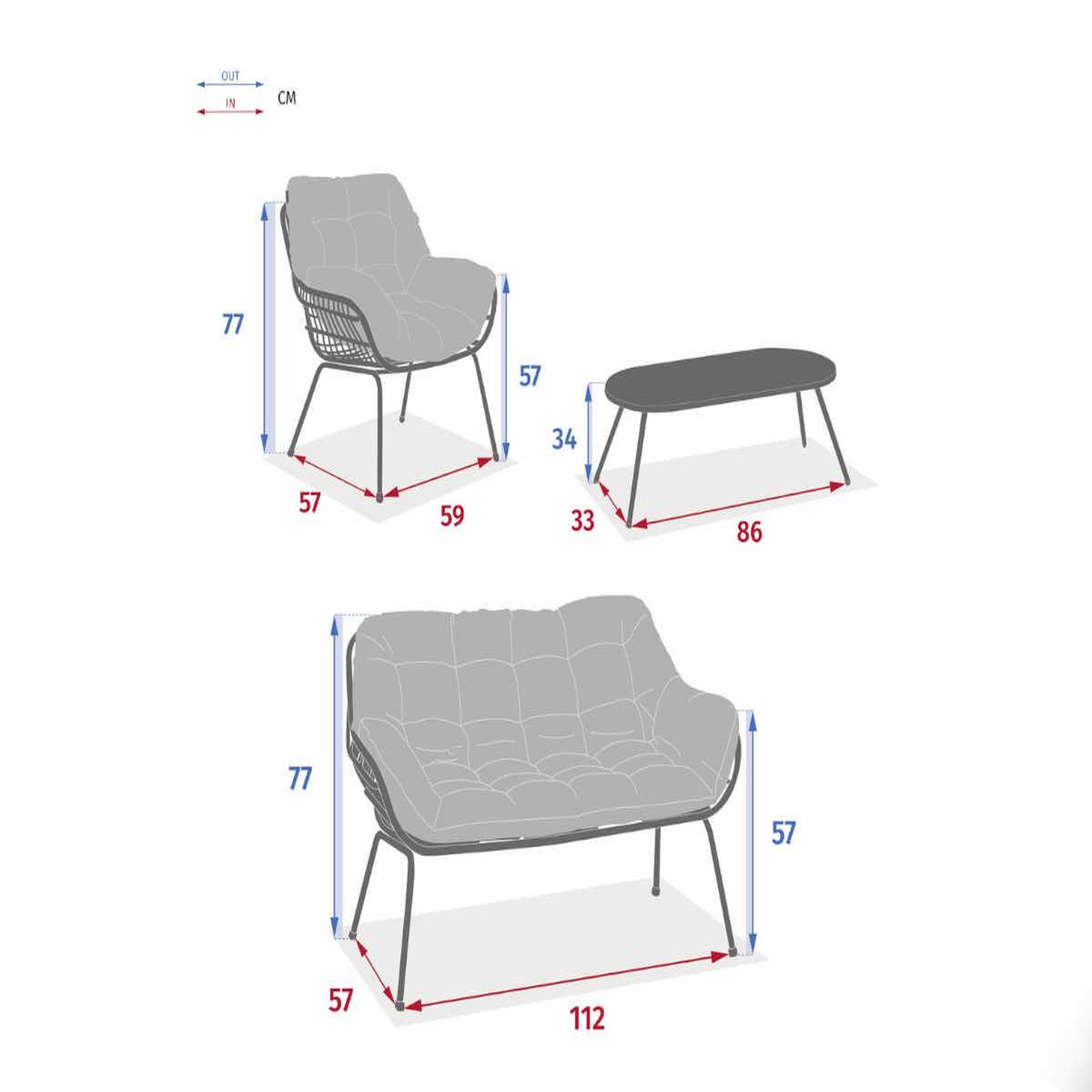 Voir la diapositive 6 : HESPERIDE Salon de jardin en aluminium paopao graphite - 4 places - hespéride
