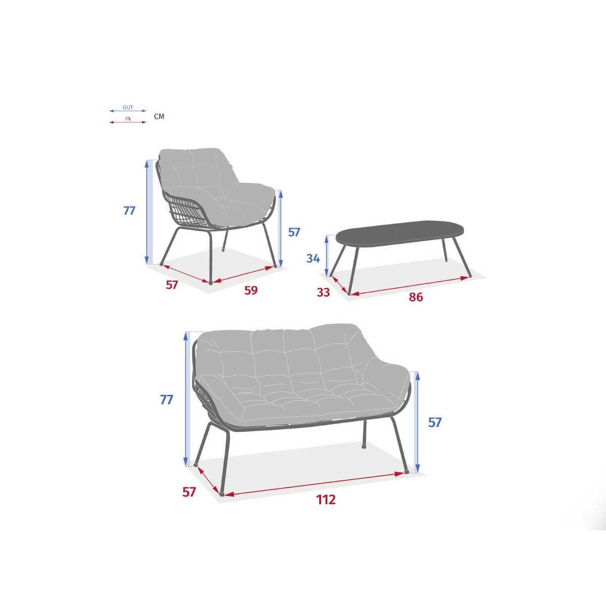 HESPERIDE Salon de jardin en aluminium Paopao Graphite - 4 places - Hespéride