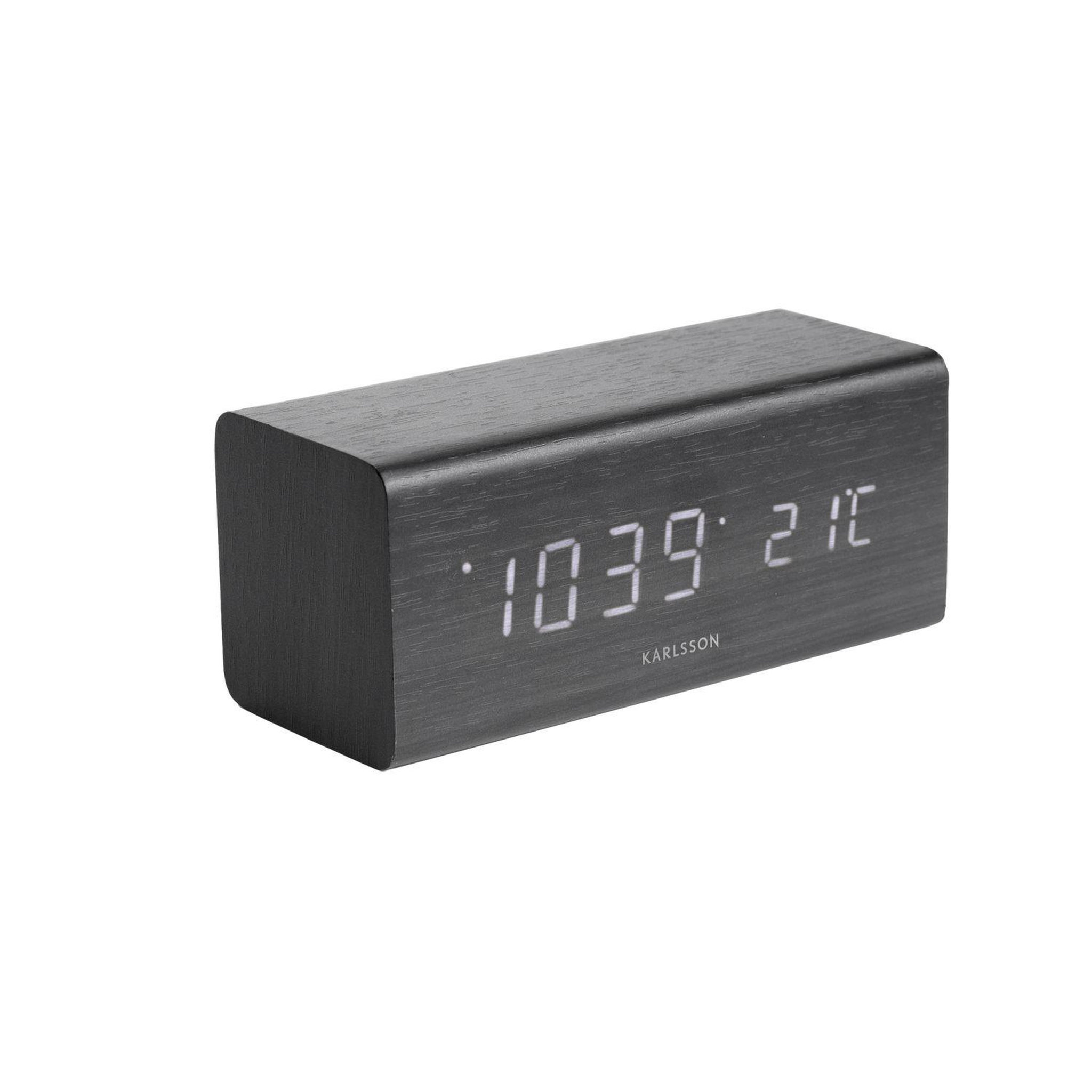 Karlsson Réveil LED Block en Bois sombre. Coloris disponibles : Marron, Noir