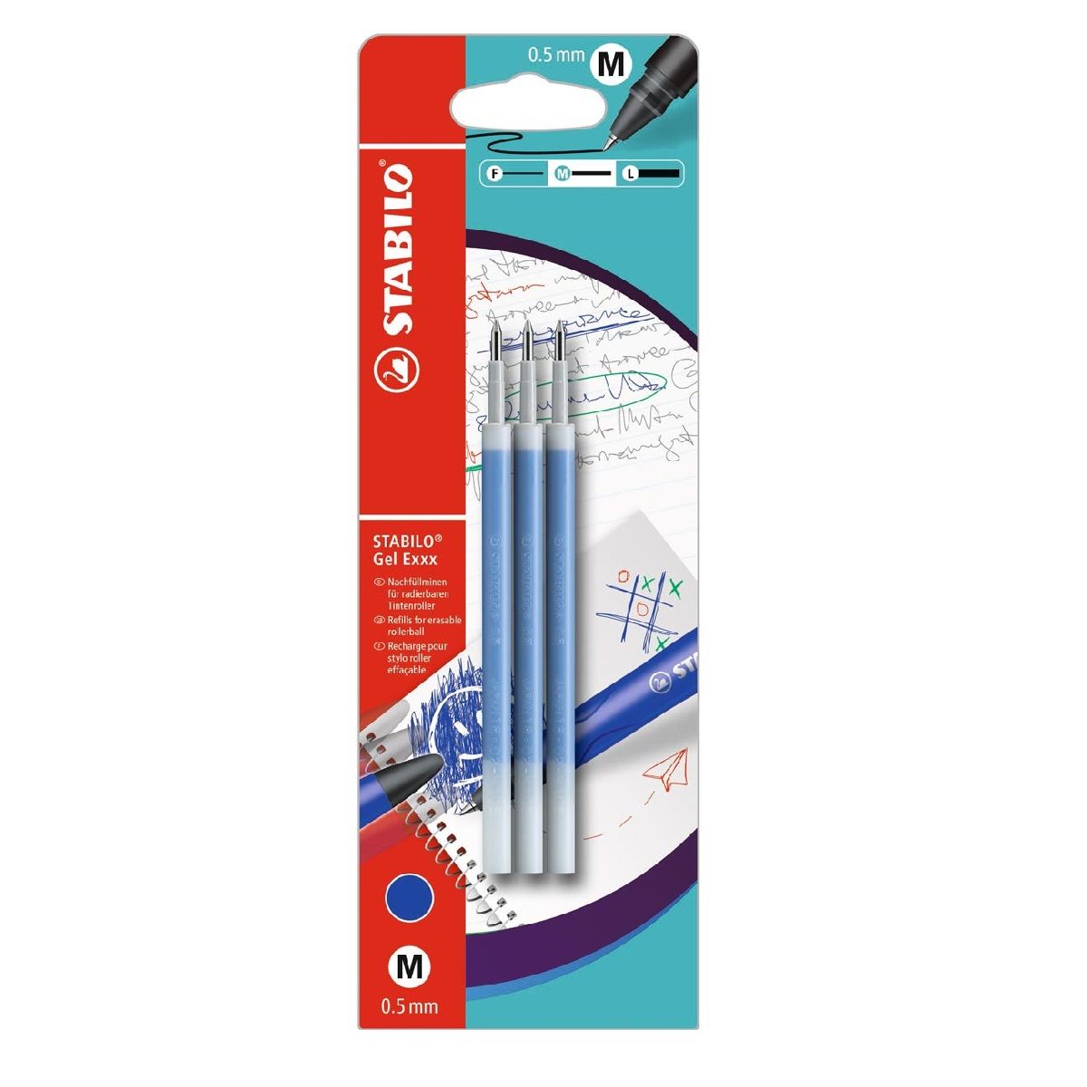 STABILO  Lot de 3 recharges gel Exxx bleu