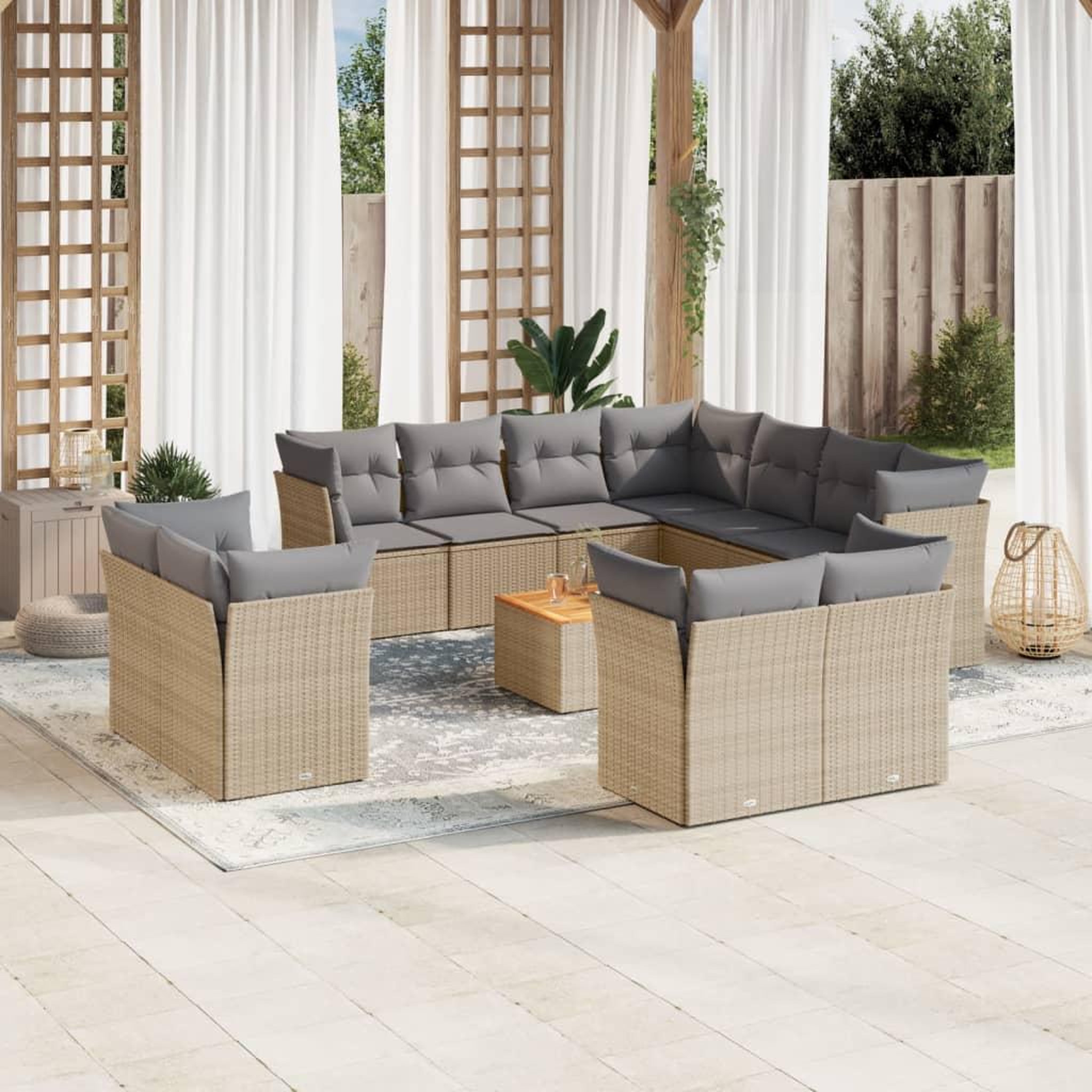 Voir la diapositive 1 : VIDAXL Salon de jardin et coussins 12 pcs melange beige resine tressee