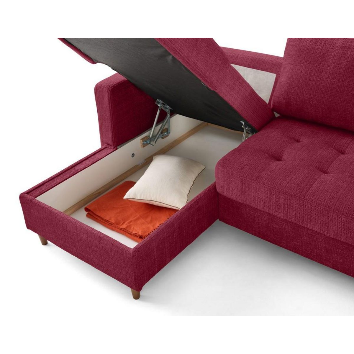 LISA DESIGN Anna - canapé panoramique d'angle droit 7 places convertible avec coffre en velours texturé