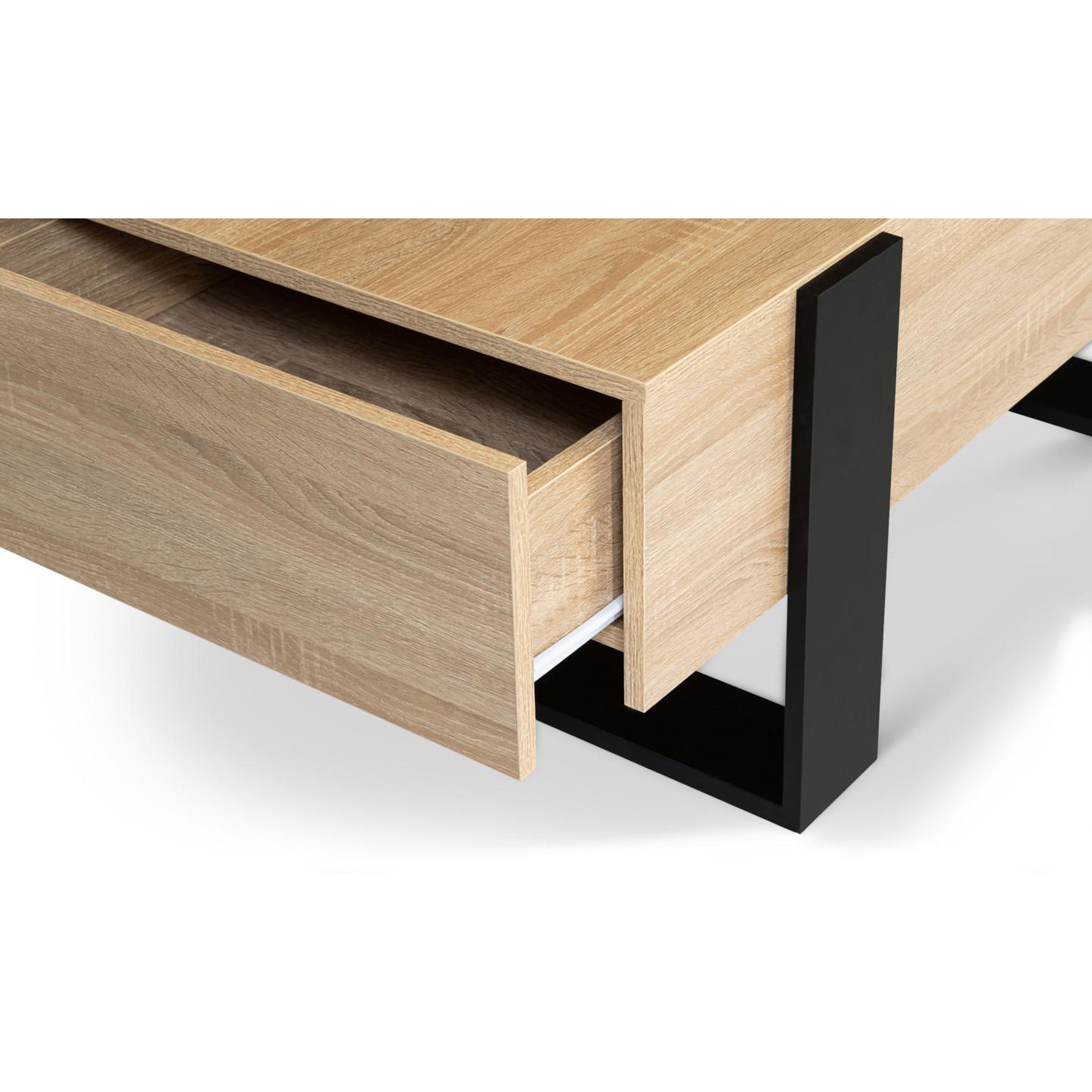 Voir la diapositive 5 : ID MARKET Table basse rectangulaire phoenix avec tiroirs 100 cm bois et noir