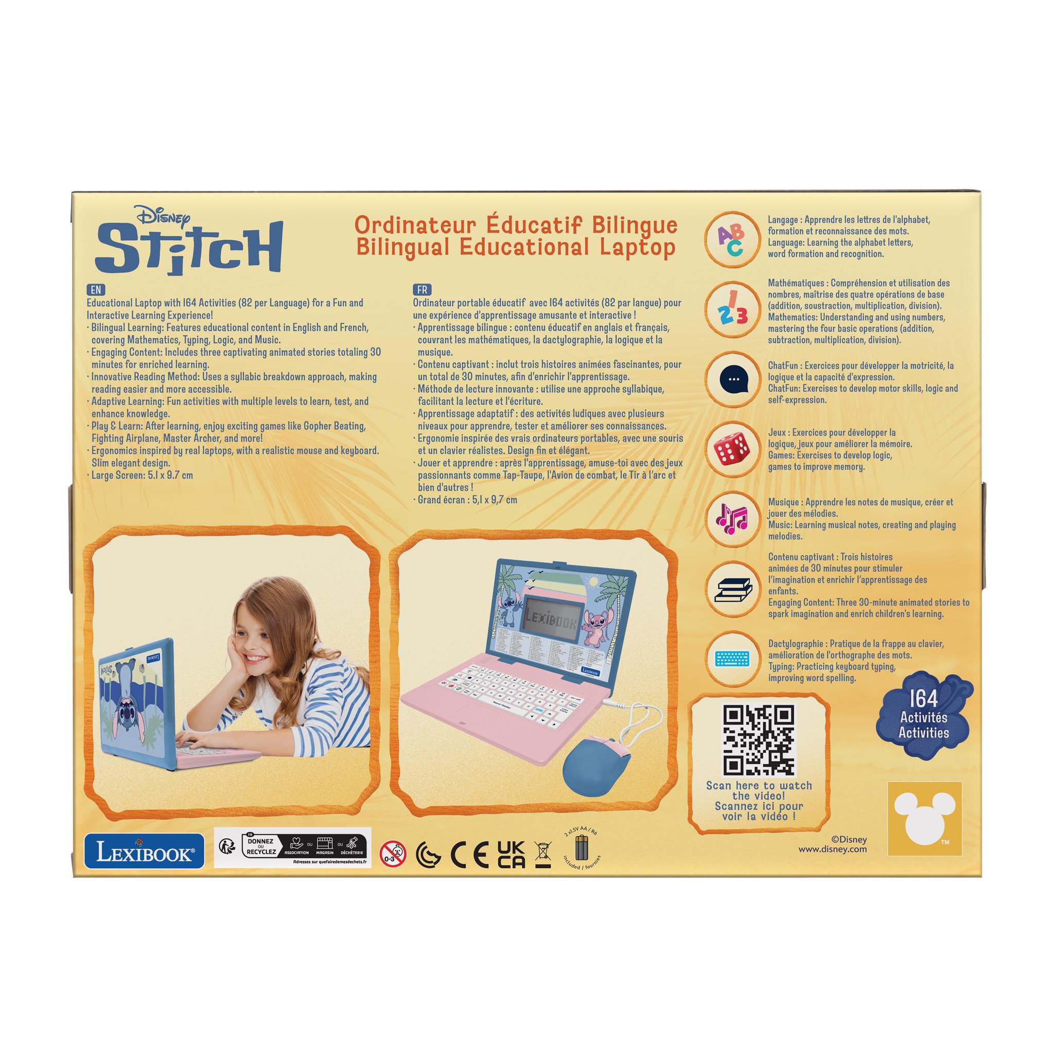 Voir la diapositive 4 : Lexibook Ordinateur éducatif bilingue avec 164 activités au design Stitch (EN/FR)