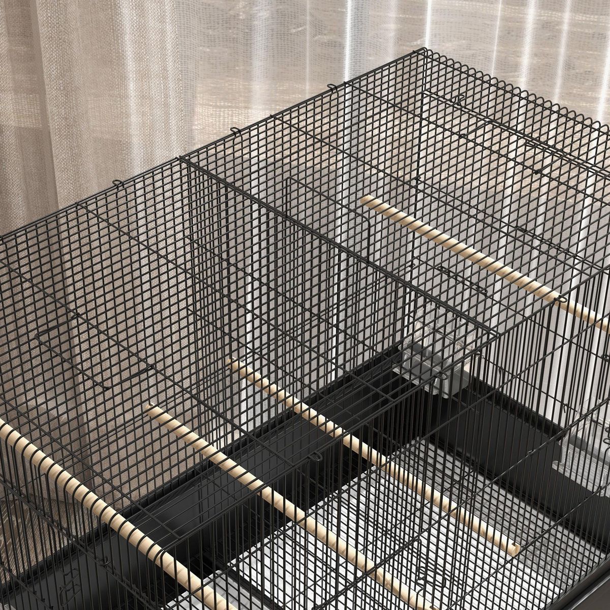 PAWHUT Grande cage oiseaux - cage perroquet - grande volière sur roulettes - étagère, plateaux coulissants, accessoires - noir