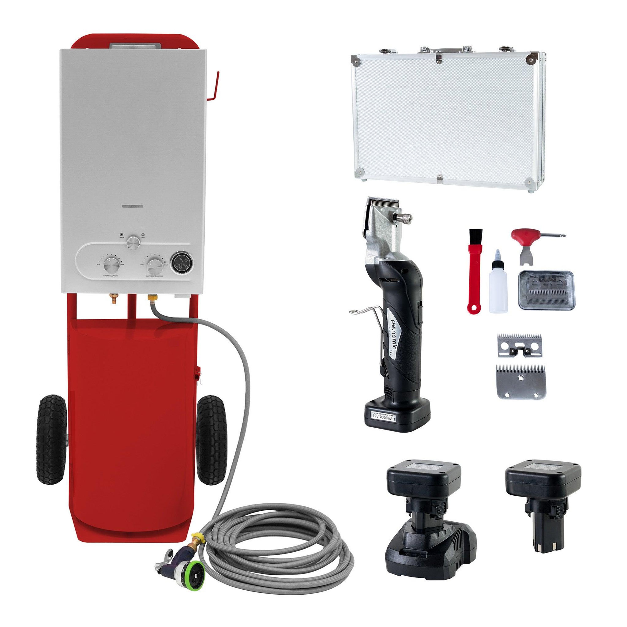 MONSTERSHOP Douche de cheval portable deluxe (rouge) avec tondeuse sans fil