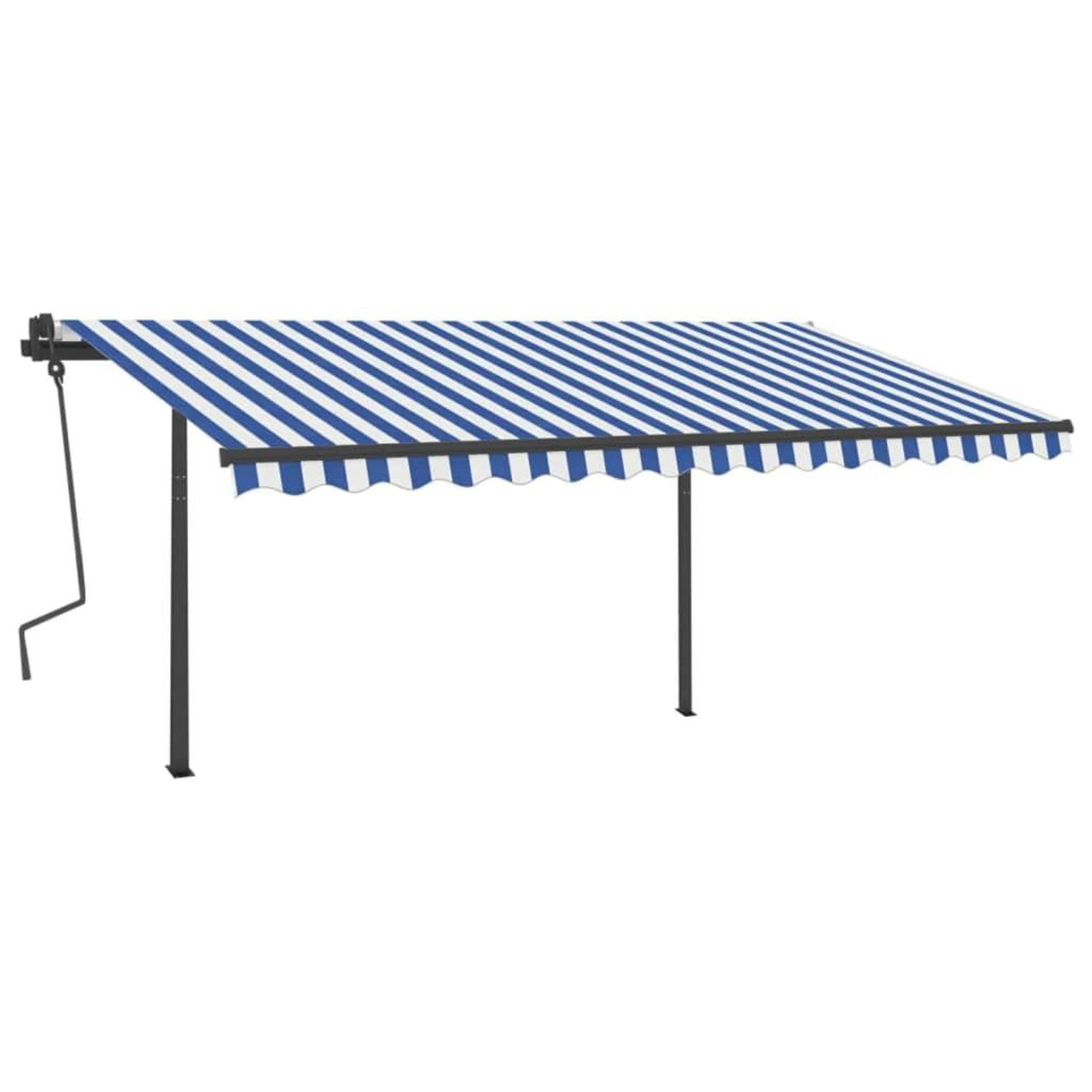 Voir la diapositive 2 : VIDAXL Auvent manuel retractable avec poteaux 4x3,5 m Bleu et blanc