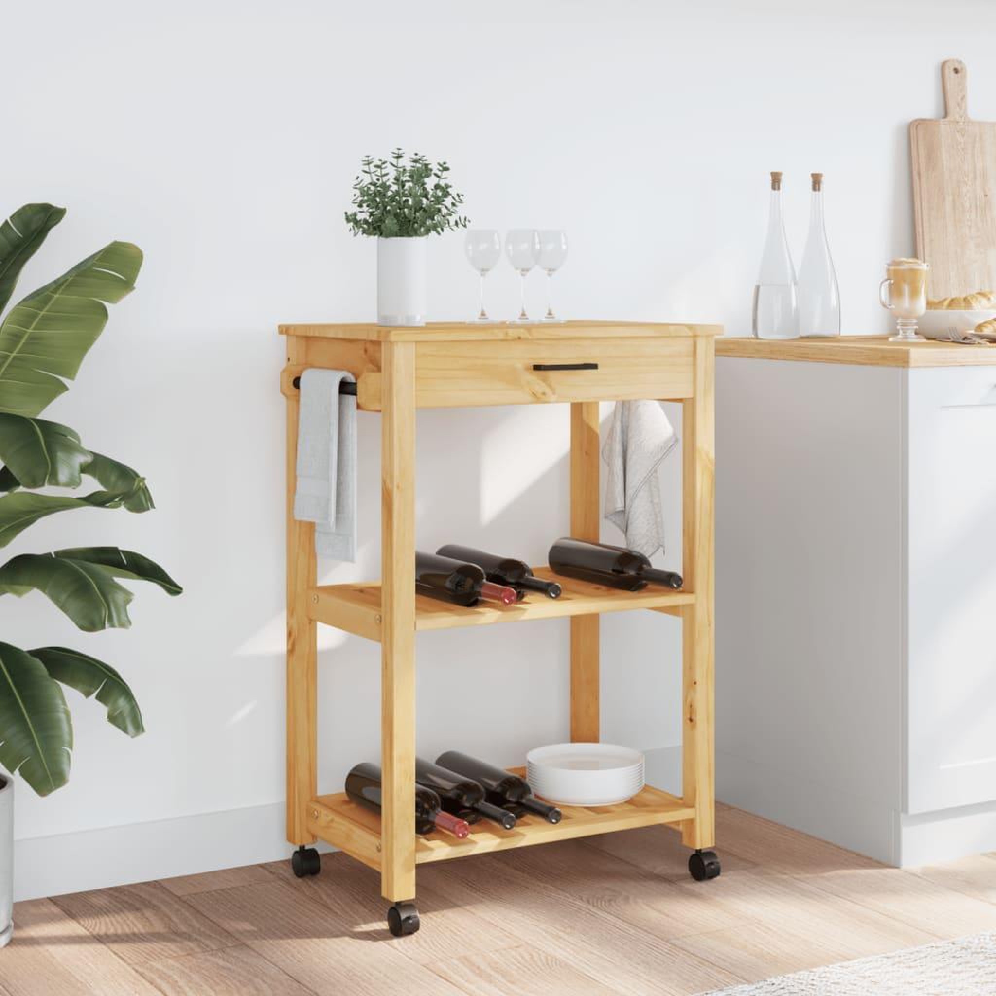 Voir la diapositive 3 : VIDAXL Chariot de cuisine MONZA 60x40x90 cm bois massif de pin