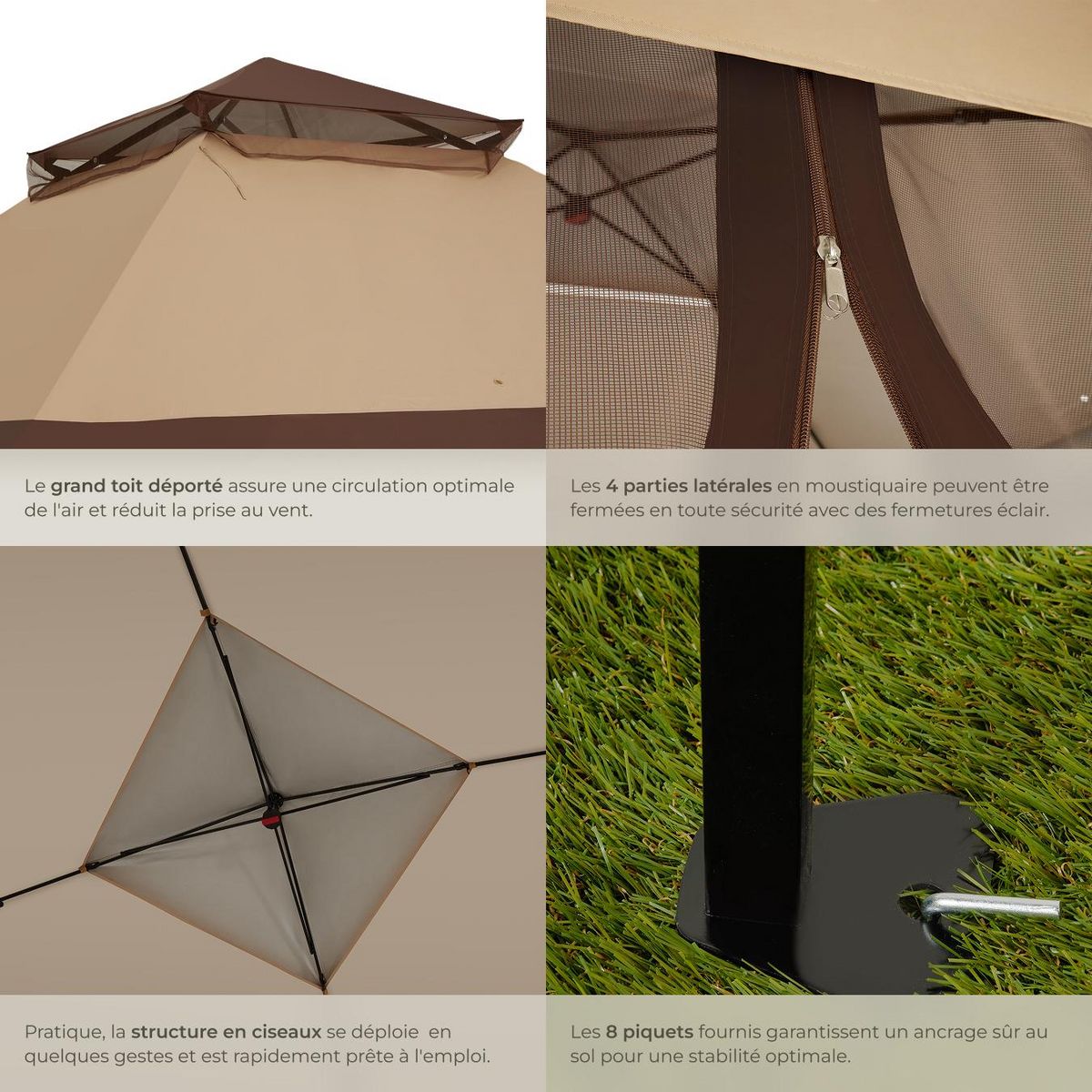 tectake Tonnelle pliable 3,64 x 3,64 x 2,94 m marron