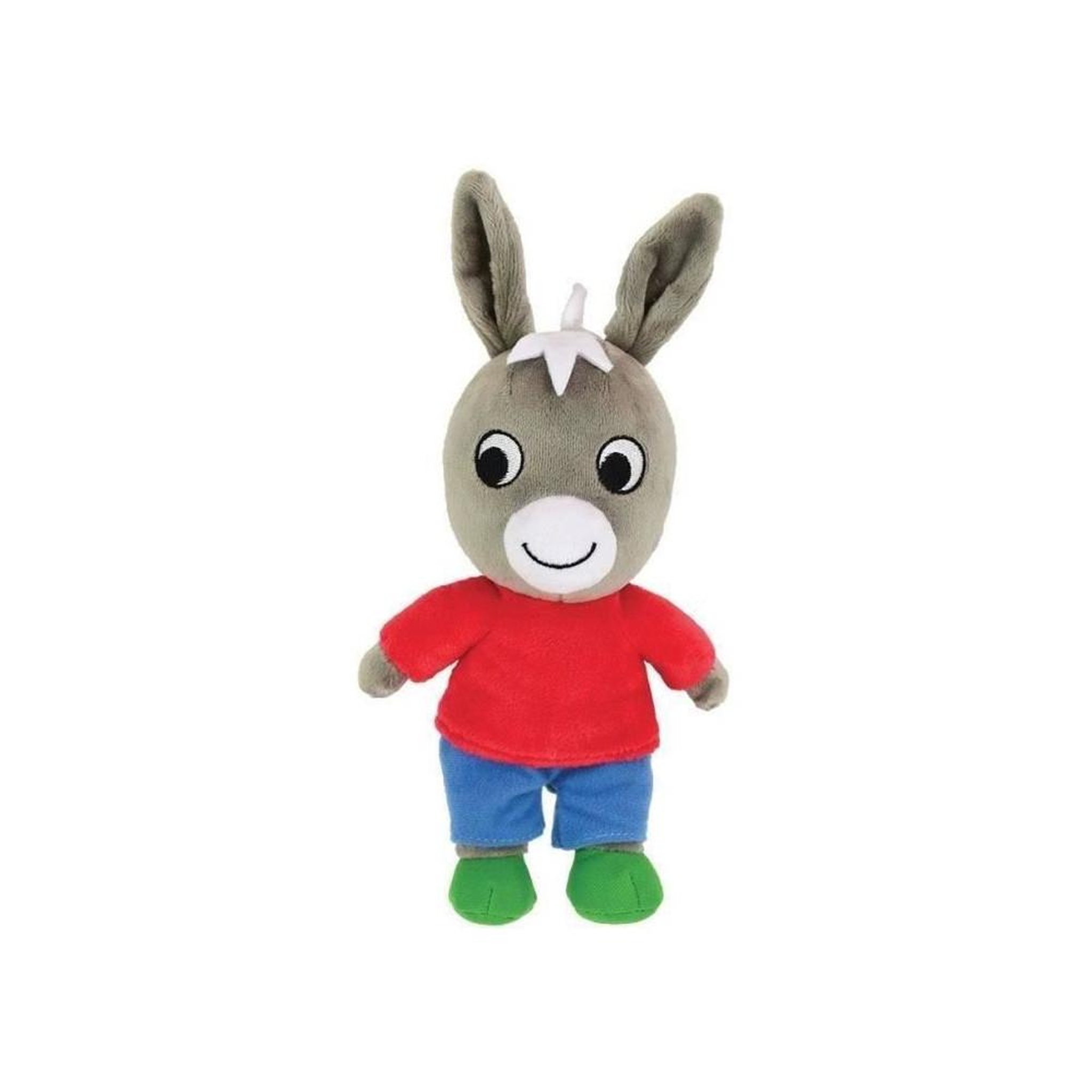 JEMINI Peluche Trotro bean bag 23 cm chemise rouge, pantalon bleu et chaussures vertes, détails brodés, 100 % polyester, lavable en machine à 30 °C