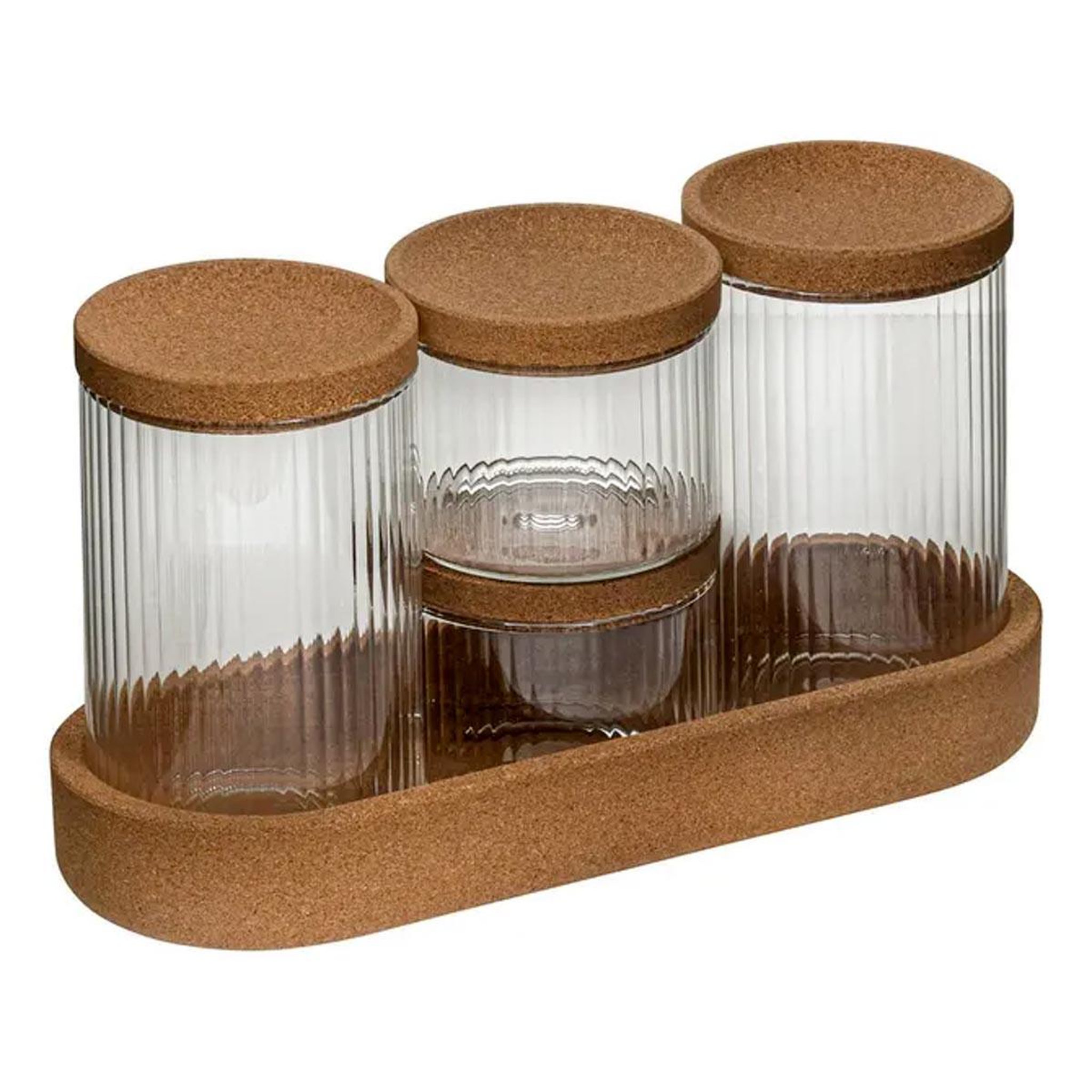 FIVE Lot de 4 pots avec plateau  liège  26cm marron