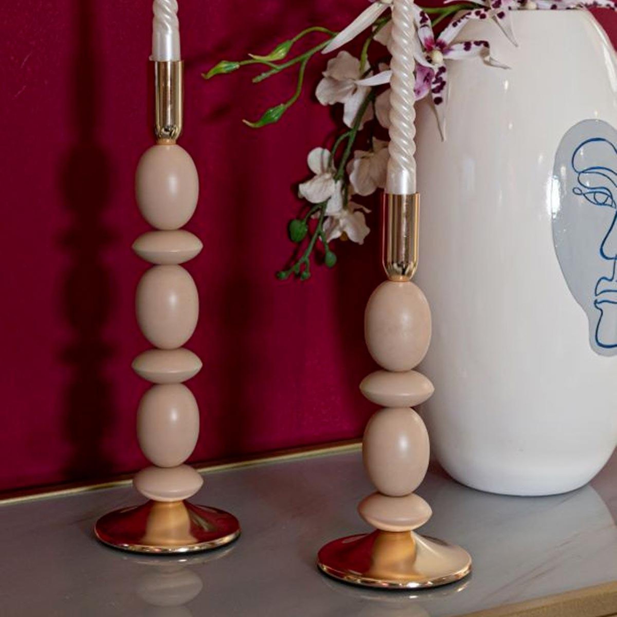 Voir la diapositive 4 : Paris Prix Lot de 2 chandeliers  shuttle  33cm rose & or