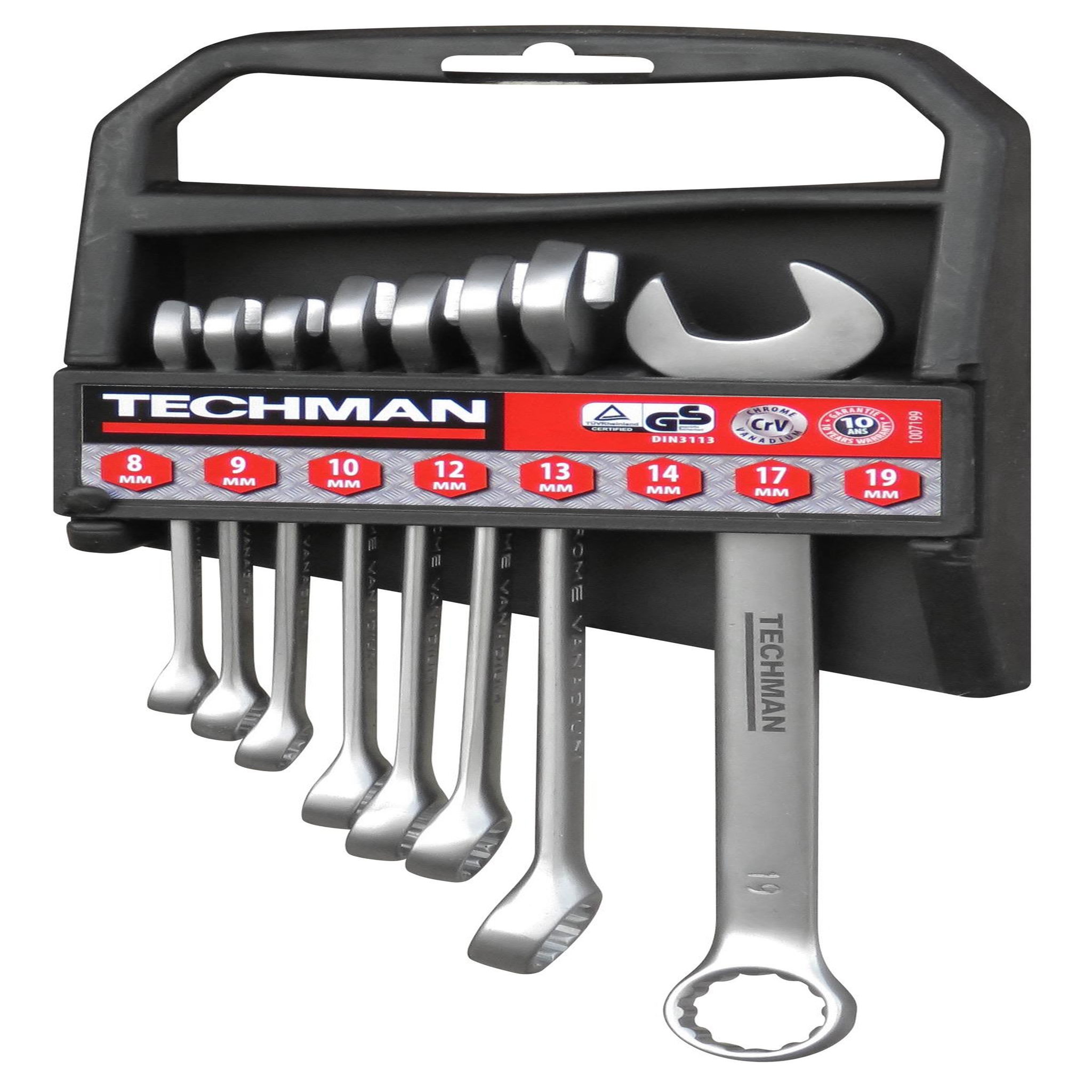 TECHMAN Jeu de 8 Clés Mixtes Industries: 8/9/10/12/13/14/17/19mm
