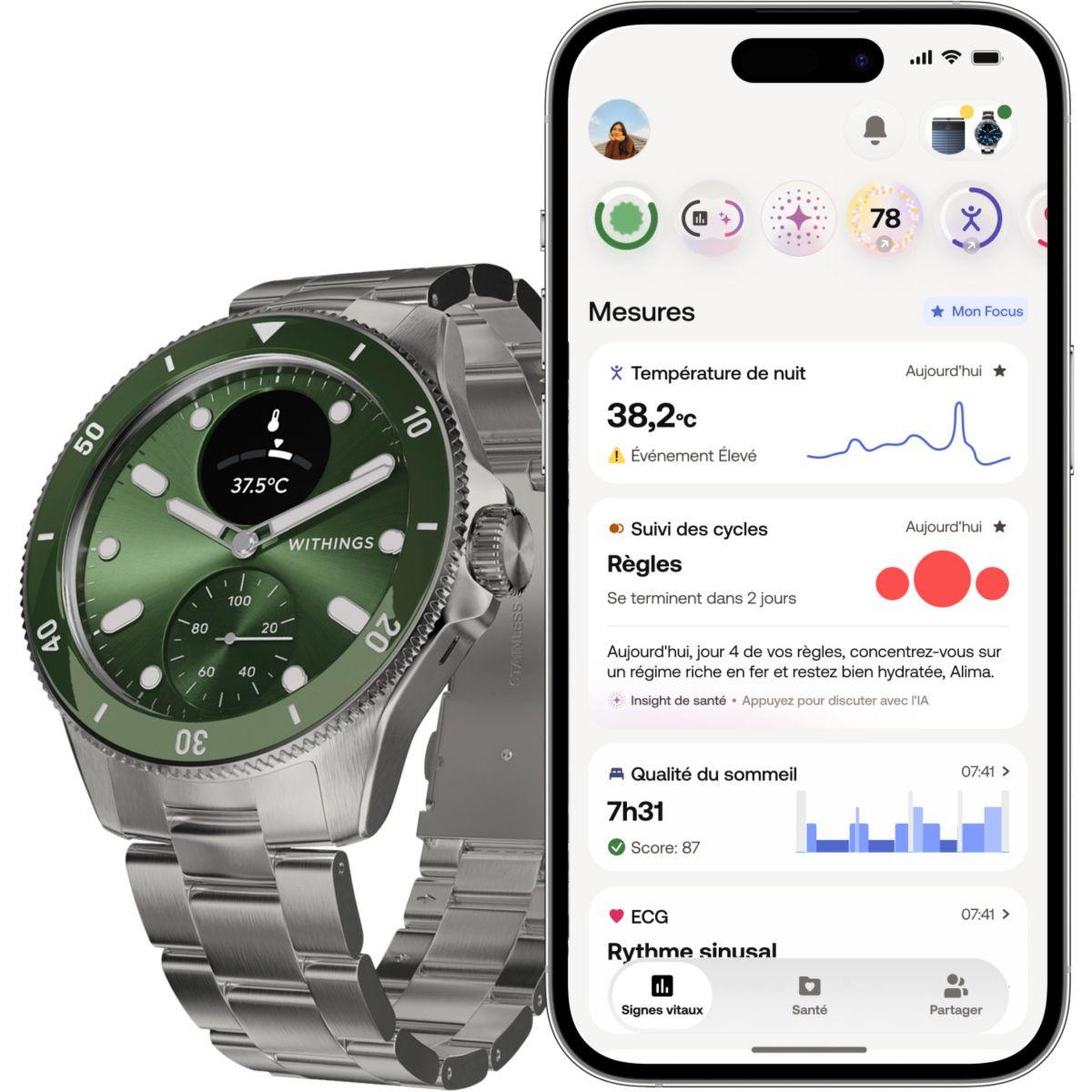 Voir la diapositive 2 : WITHINGS Montre santé scanwatch nova verte