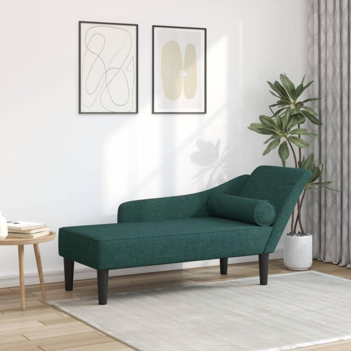 VIDAXL Chaise longue avec coussins vert fonce tissu