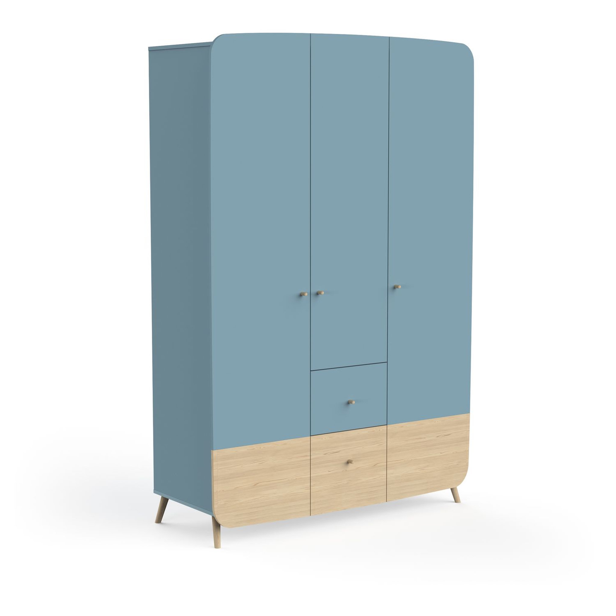 Voir la diapositive 4 : Armoire bébé enfant 3 portes 4 tiroirs bleu LINIA 