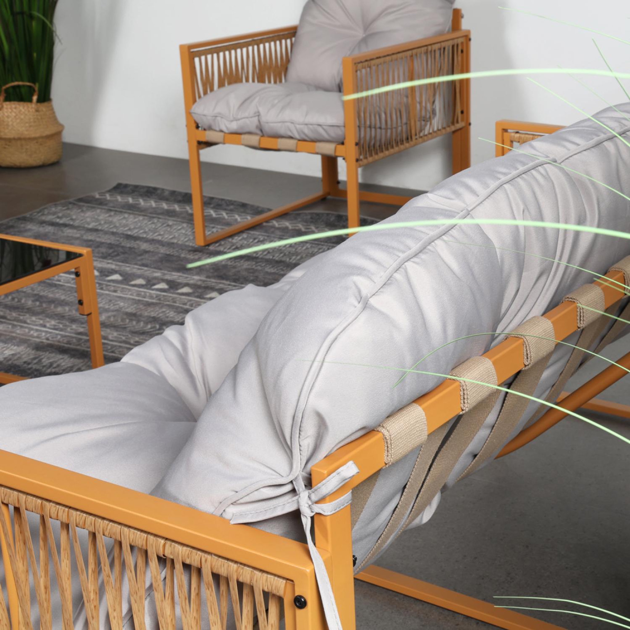 Voir la diapositive 5 : CONCEPT USINE Salon de jardin 8 places effet rotin coussins gris clair turini