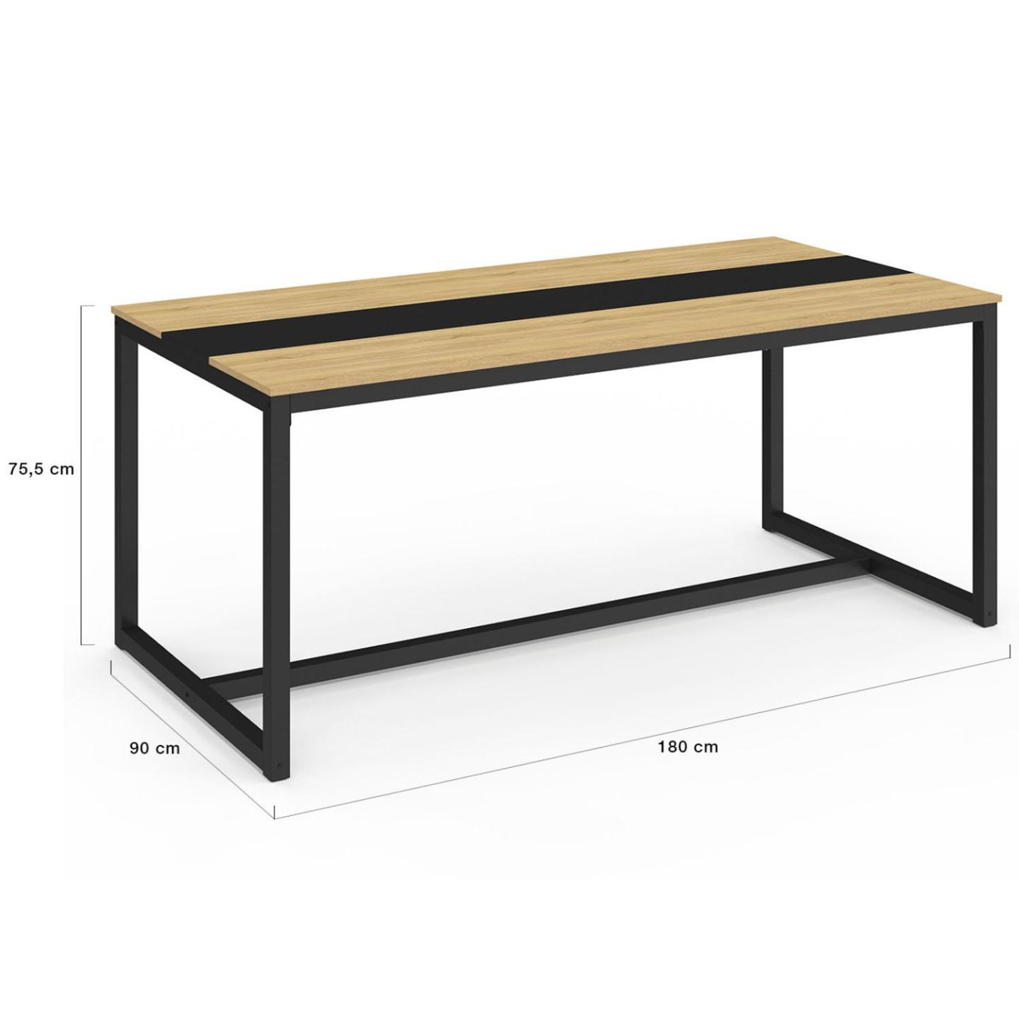Voir la diapositive 4 : ID MARKET Table à manger rectangle dover 8 personnes bande centrale noire design industriel 180 cm