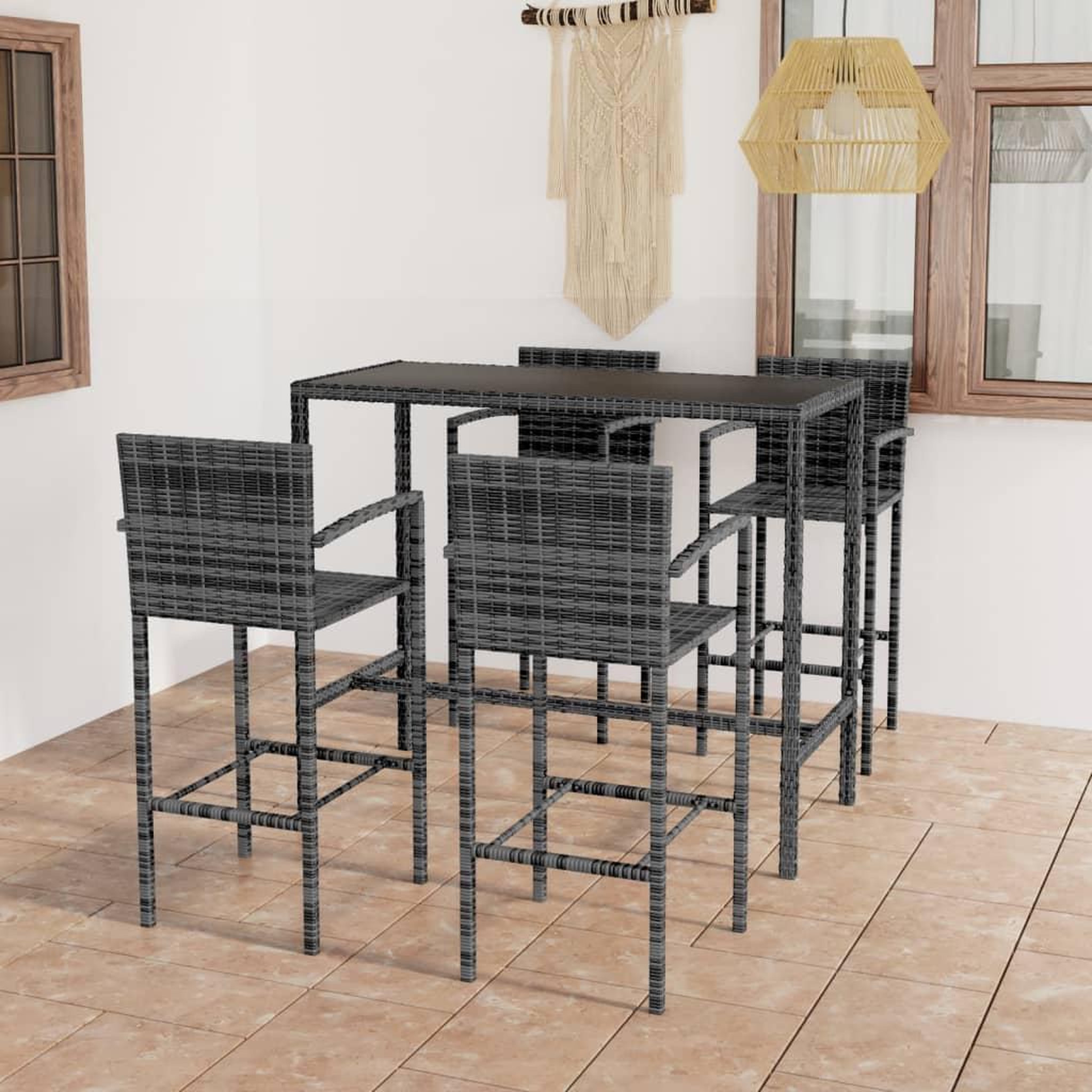 Voir la diapositive 1 : VIDAXL Ensemble de bar de jardin 5 pcs Resine tressee Gris