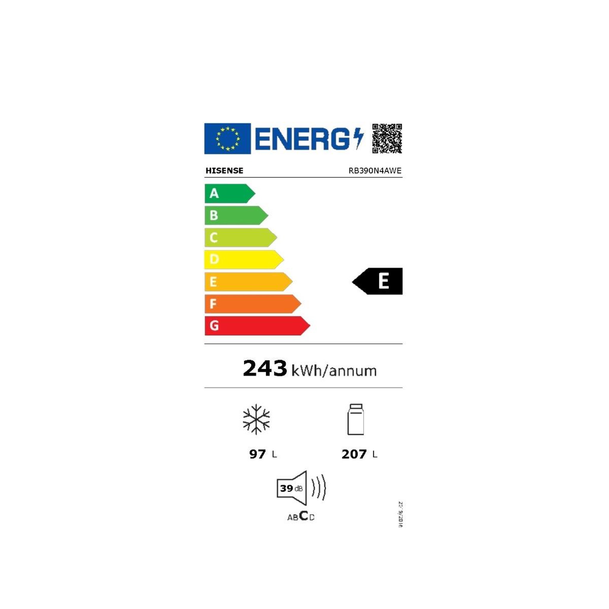 Voir la diapositive 2 : Hisense Réfigérateur combiné 60cm 304l no frost blanc - rb390n4awe