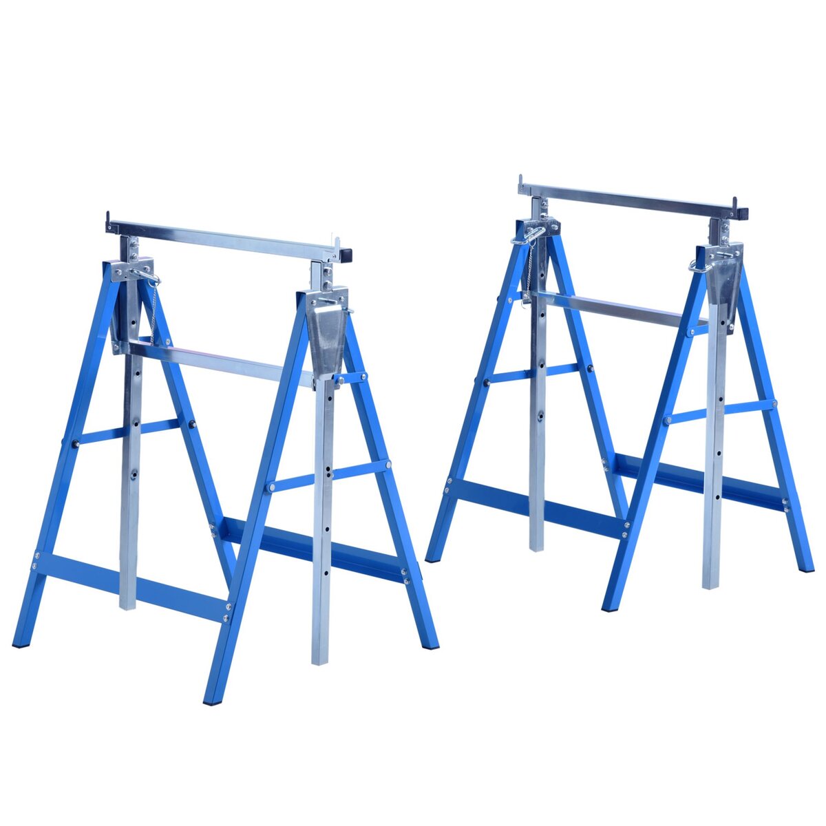 HOMCOM Lot de 2 tréteaux pliables télescopiques hauteur réglable 80-130 cm bleu