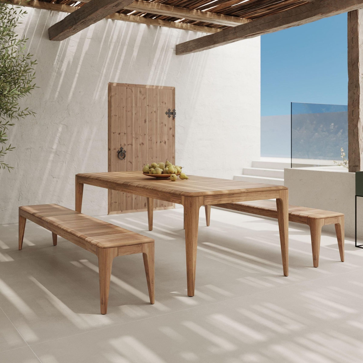 Rendez vous déco Table et bancs de jardin en bois de teck recyclé 10 personnes-Nonza