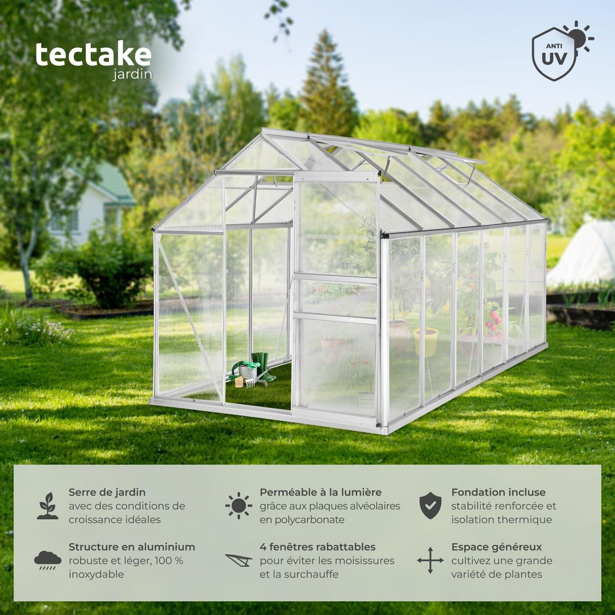 tectake Serre avec fondation 11,13 m³ blanc transparent
