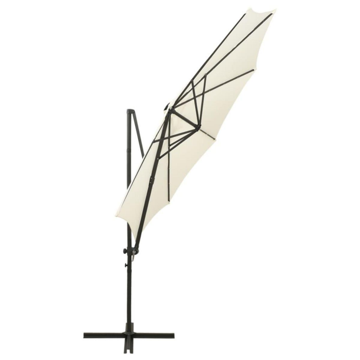 VIDAXL Parasol de jardin en porte-a-faux et mat et lumieres LED sable