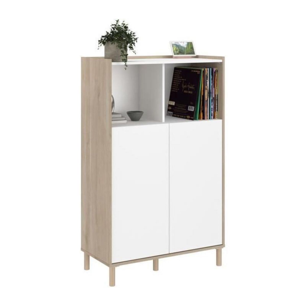 PARISOT Bahut haut - MORPHOS - Décor blanc / Chene - 2 portes - PARISOT