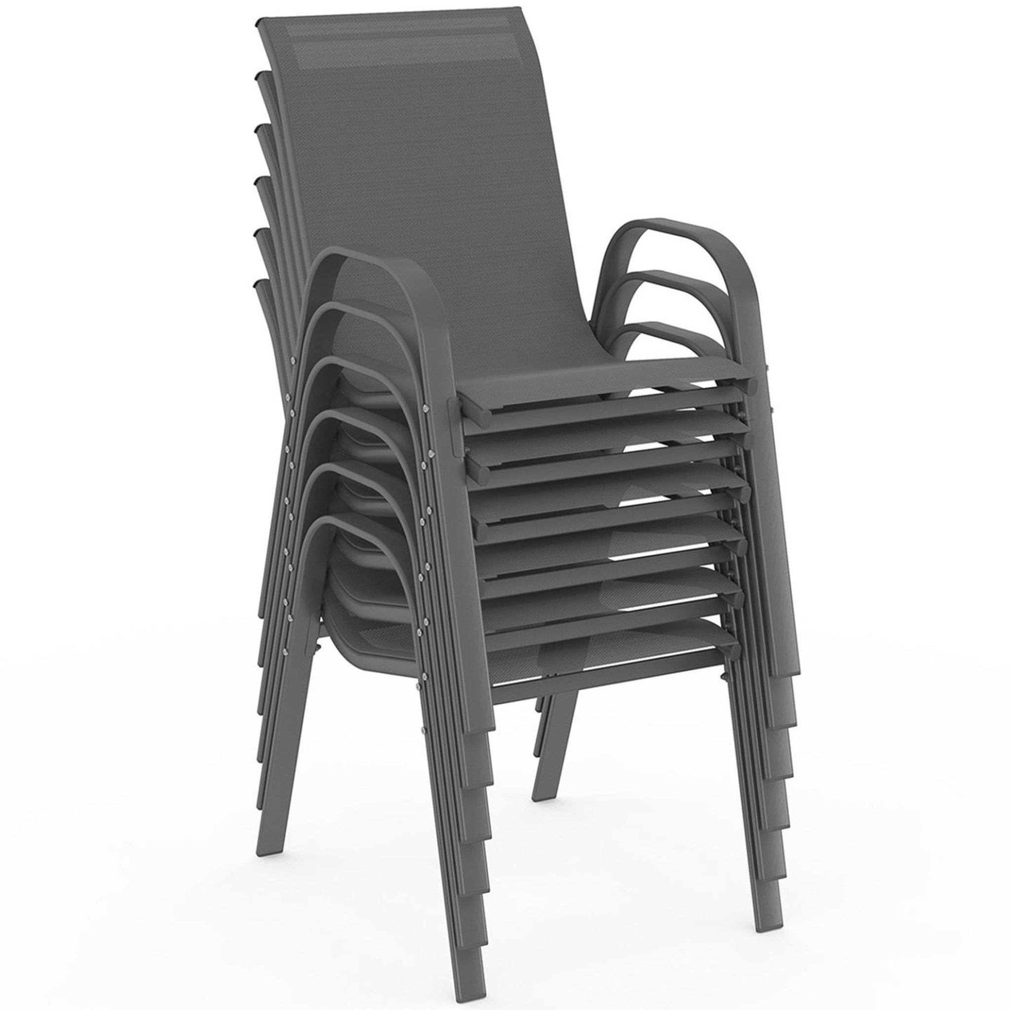 Voir la diapositive 4 : ID MARKET Salon de jardin madrid table 190 cm et 8 chaises empilables gris anthracite plateau transparent