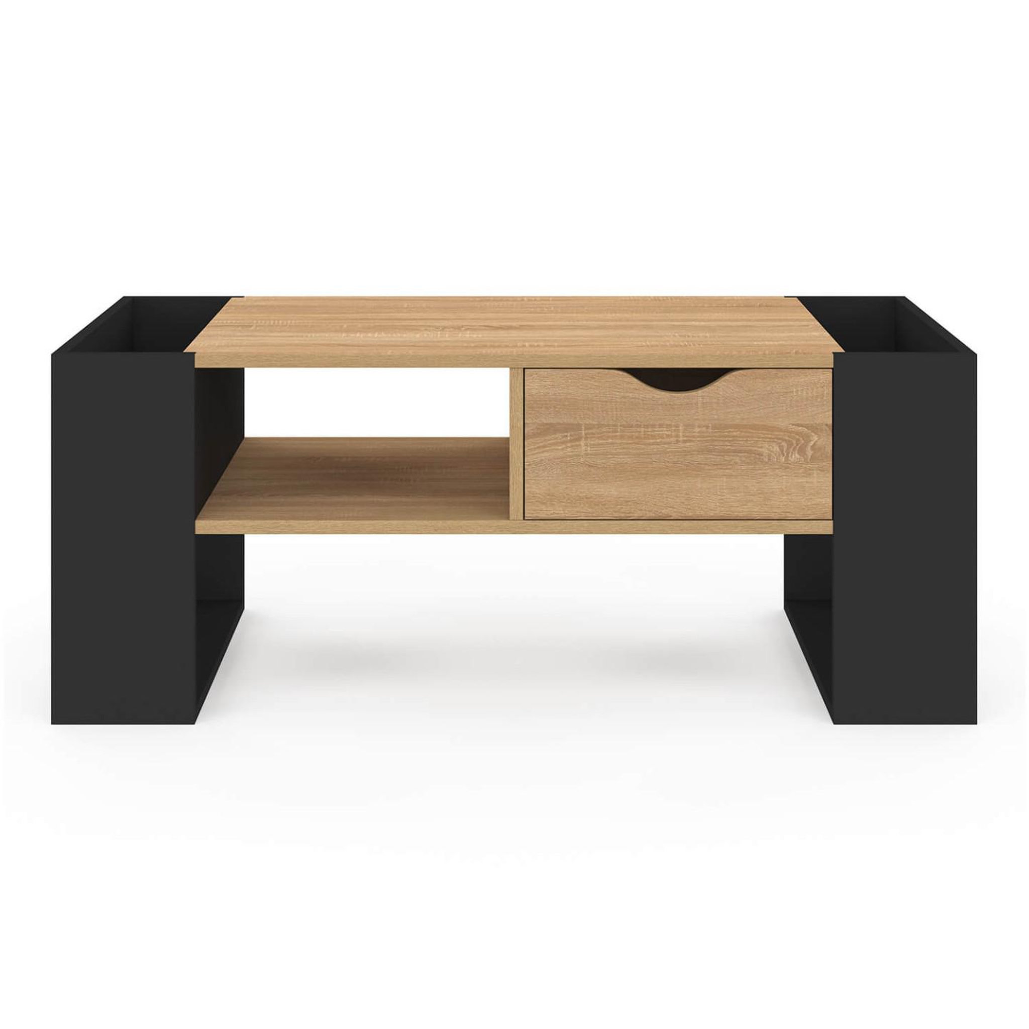Voir la diapositive 3 : ID MARKET Table basse rectangulaire beryl avec tiroir bois noir et façon hêtre