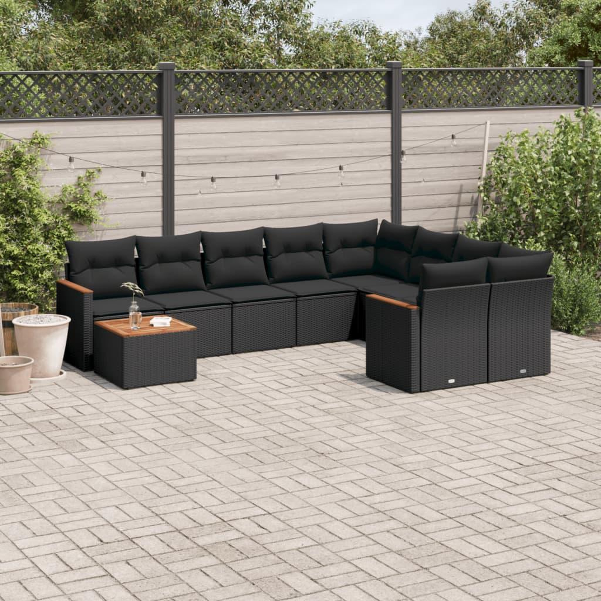 VIDAXL Salon de jardin 10 pcs avec coussins noir resine tressee