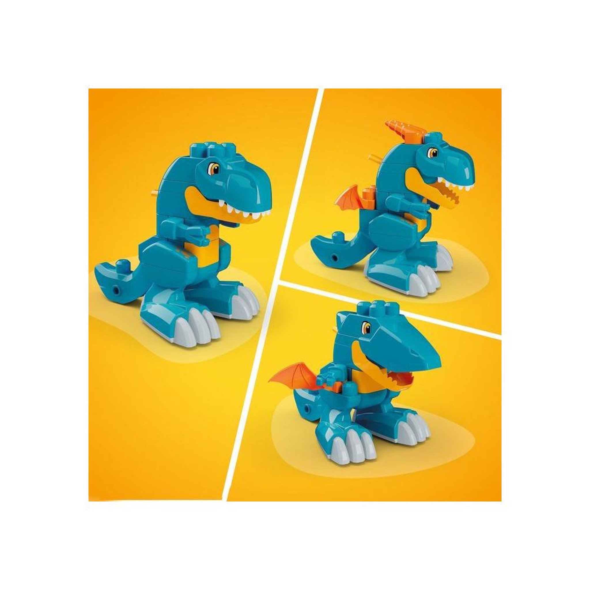 Voir la diapositive 5 : MEGA BLOKS Set de construction dinosaures 3 en 1 à construire mon dino t-rex dragon ptérodactyle avec bouche articulée