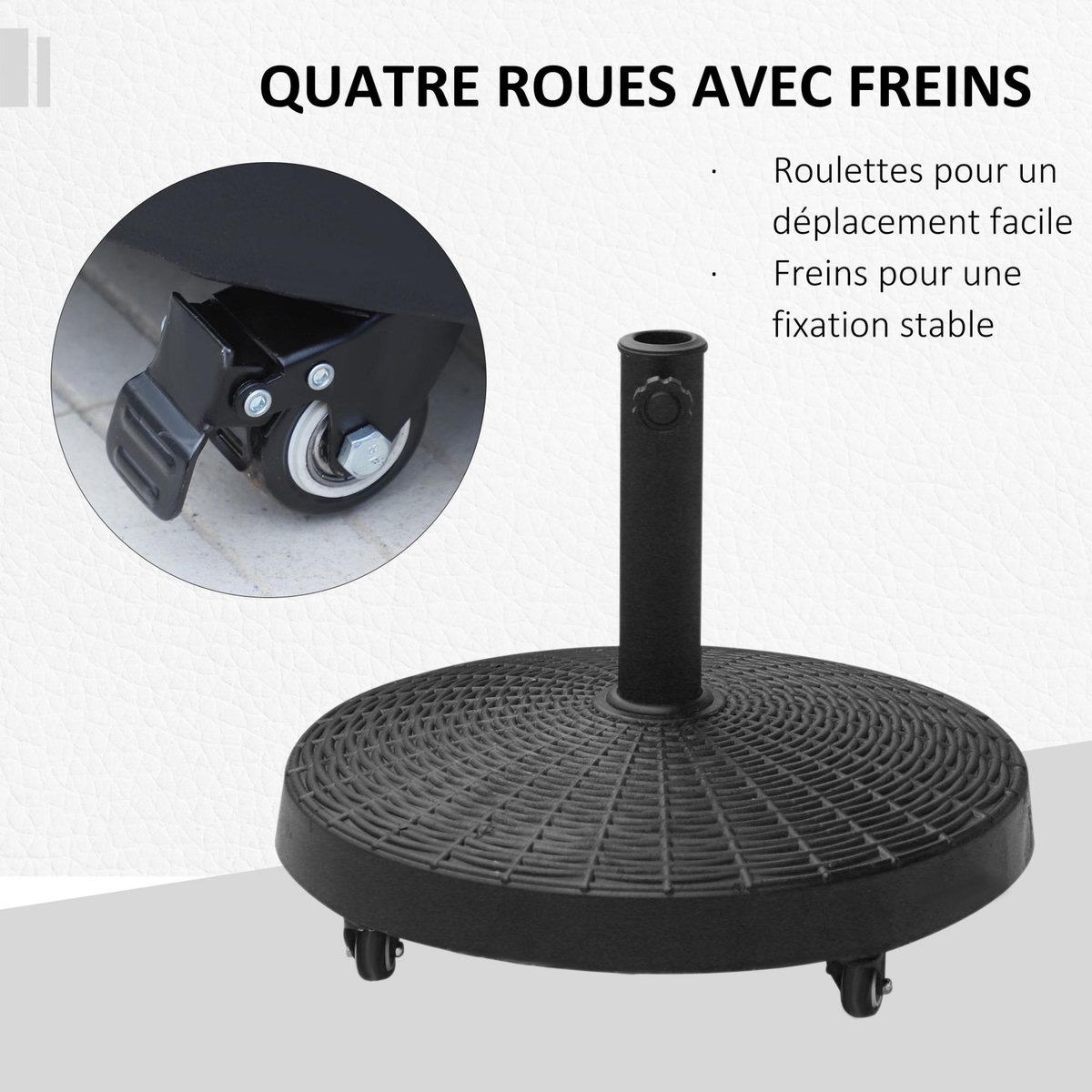 OUTSUNNY Pied de parasol base de lestage rond poids net 22,7kg en résine avec 4 roulettes - dim. Ø 52 x 41H cm - noir