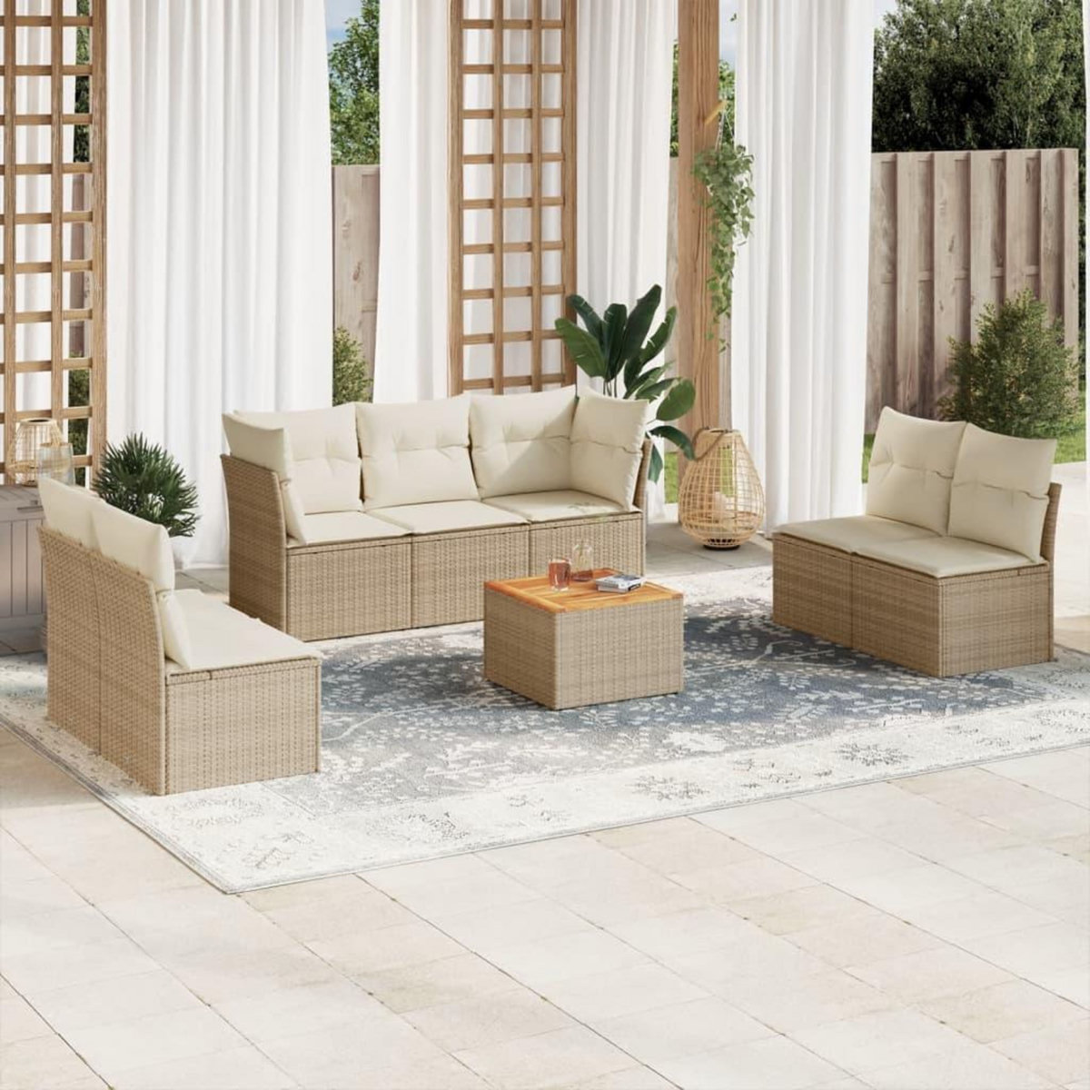 VIDAXL Salon de jardin avec coussins 8 pcs beige resine tressee