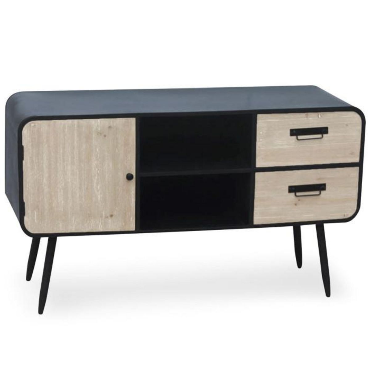 Paris Prix Buffet 1 Porte & 2 Tiroirs en Bois  Yane  115cm Noir
