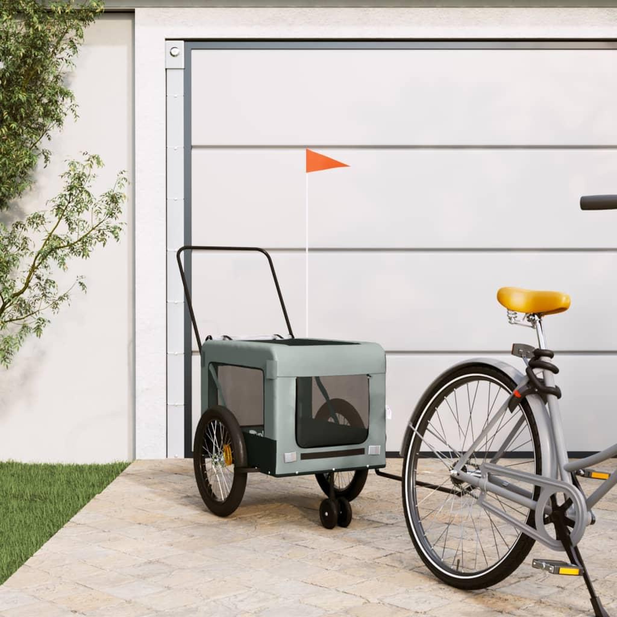 VIDAXL Remorque de velo pour animaux de compagnie gris et noir