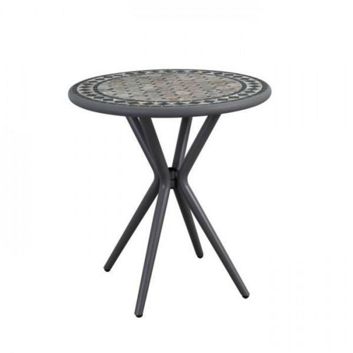 MARKET24 Table Mosaique de jardin - Gris anthracite, céramique noir, marbre jaune - Métal - D 70 cm - Démontable