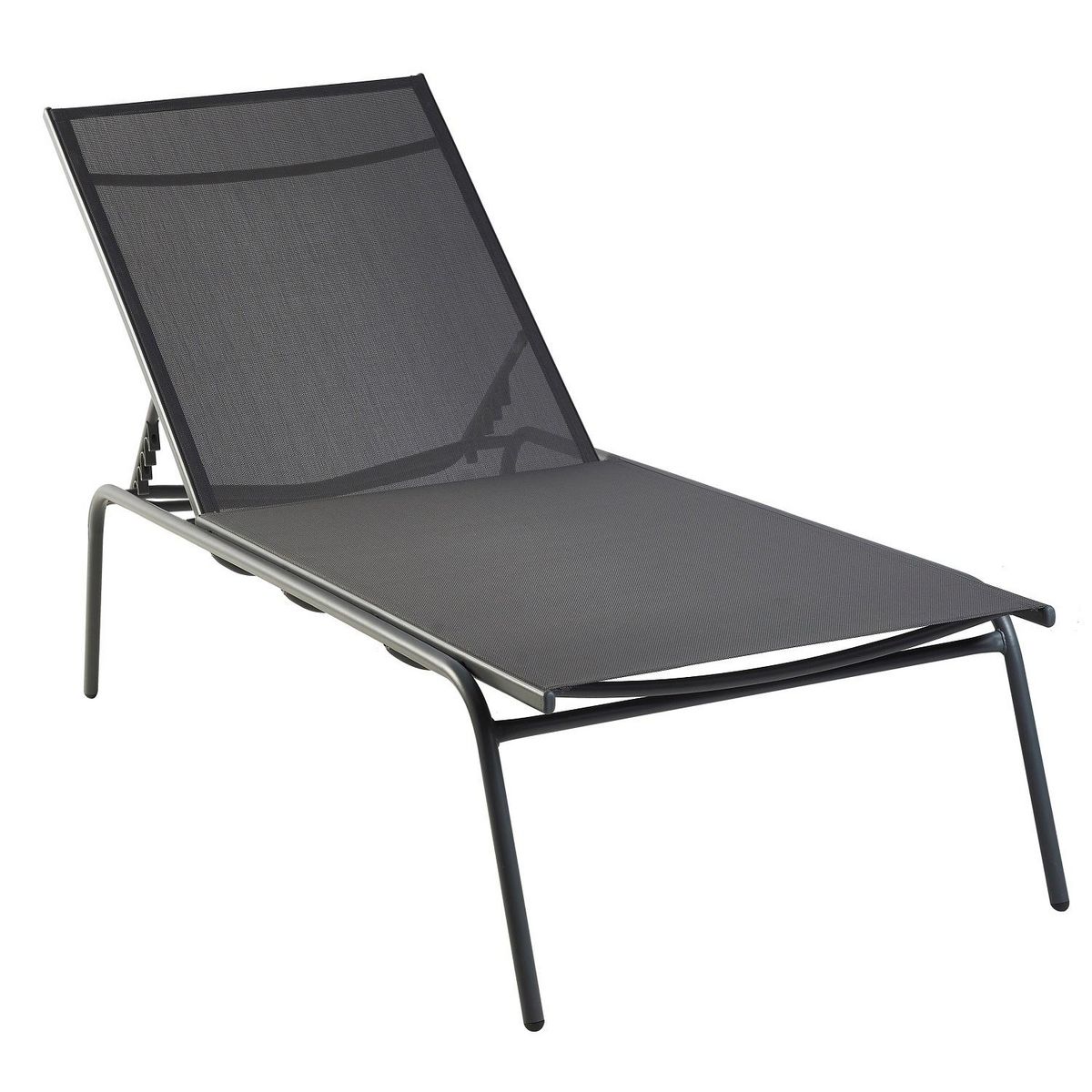 GARDENSTAR Bain de soleil XXL - Textilène et acier - 200x76x40cm - Gris 