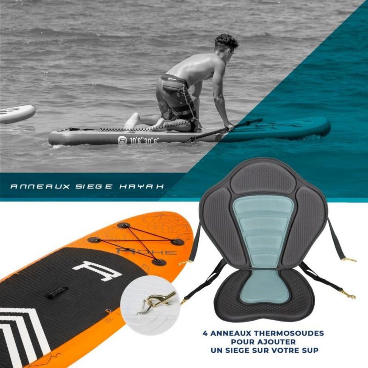 ROHE Stand Up Paddle gonflable HAVANE2 ROHE 9' (274cm) 30'' (76cm) 5'' (13cm) avec Pompe, Pagaie, Dérive, Leash et Sac de transport