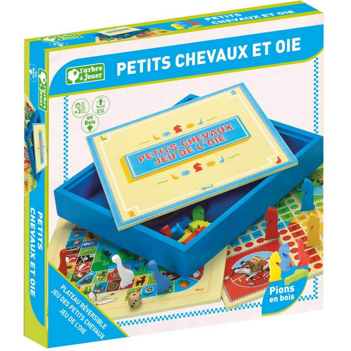JeuJura Coffret en bois Jeu des Petits Chevaux et de l'oie