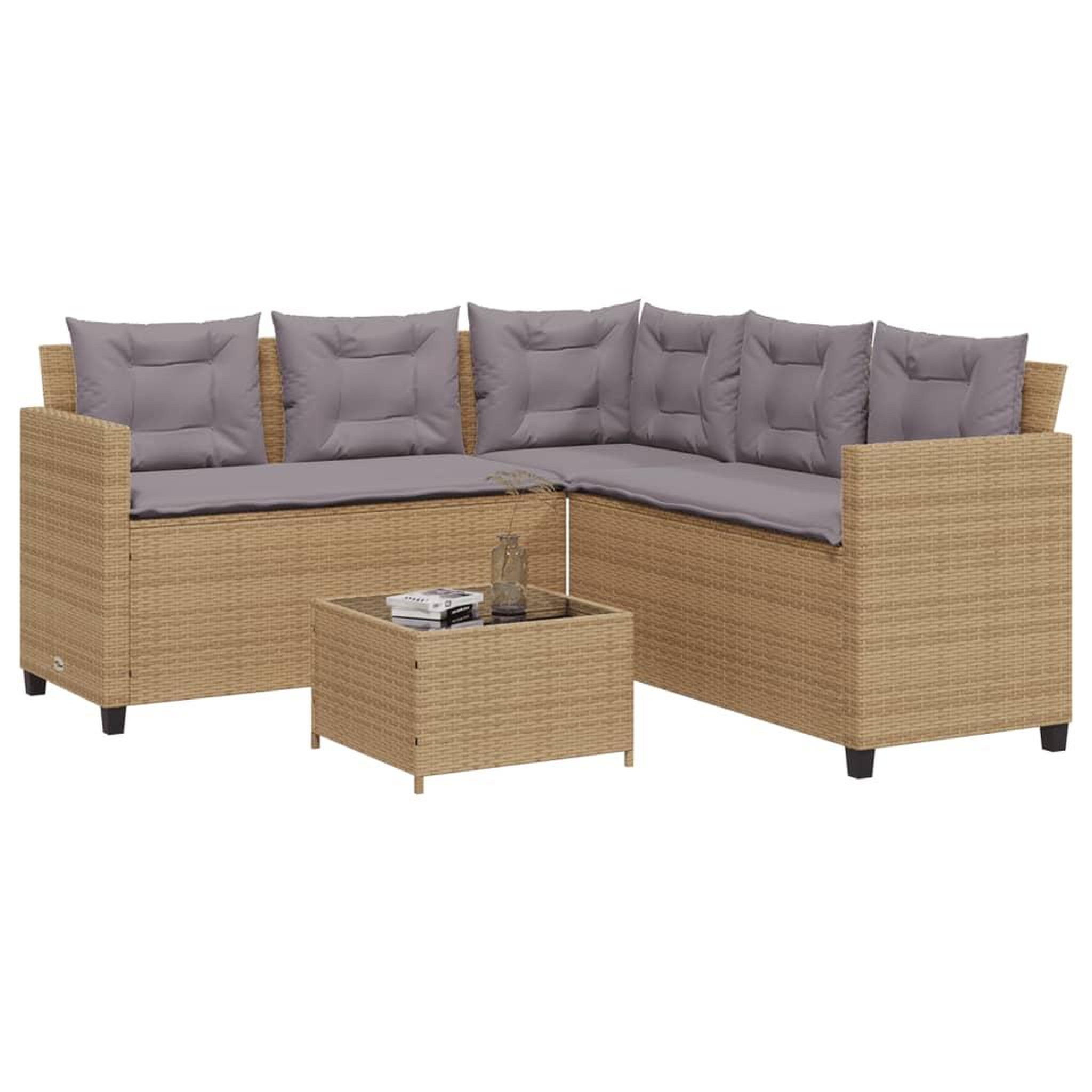 VIDAXL Canape de jardin avec table et coussins en forme de L beige