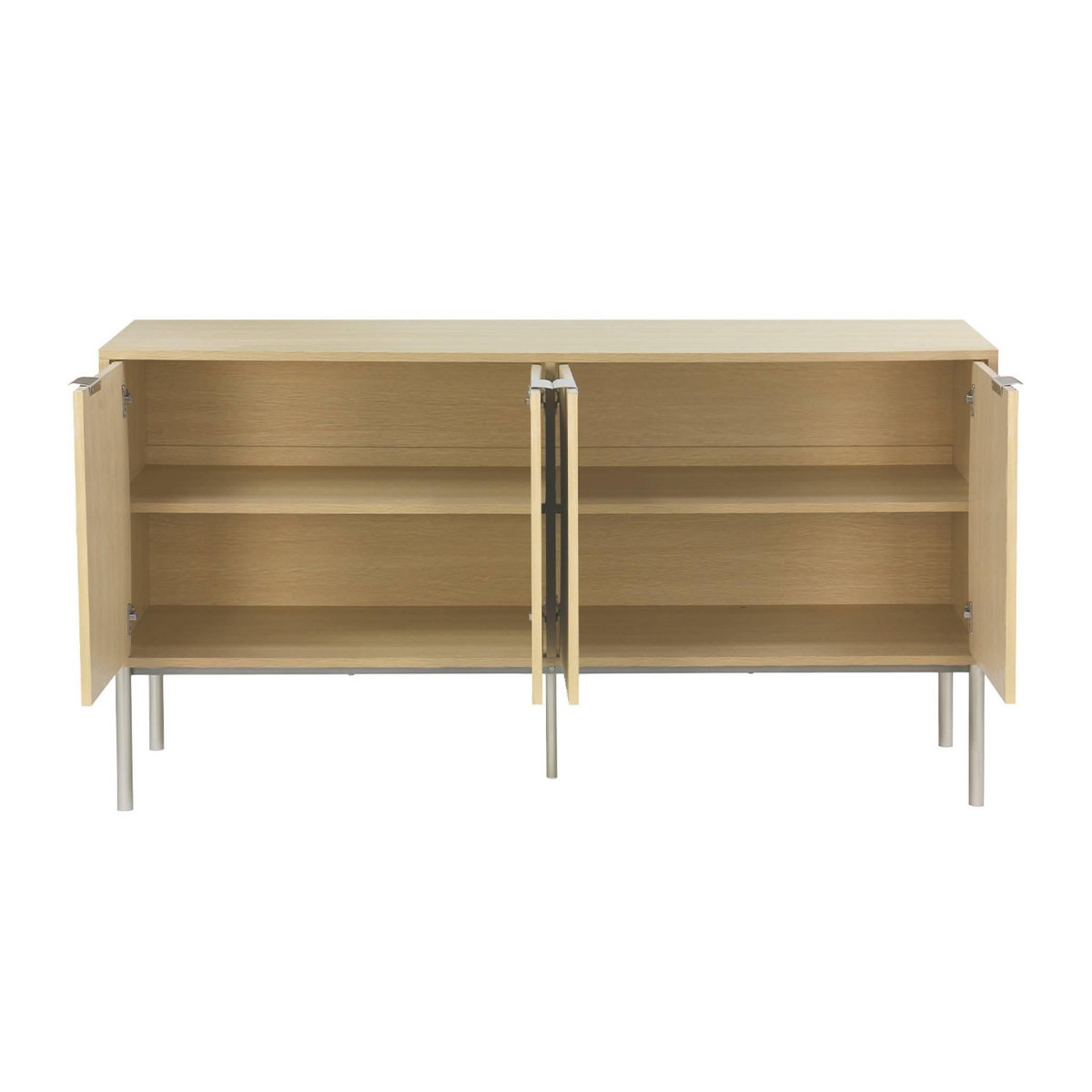 SWEEEK Buffet effet bois rainuré et métal champagne. buffet bas. 4 portes. 140cm