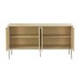 Voir la diapositive 4 : SWEEEK Buffet effet bois rainuré et métal champagne. buffet bas. 4 portes. 140cm