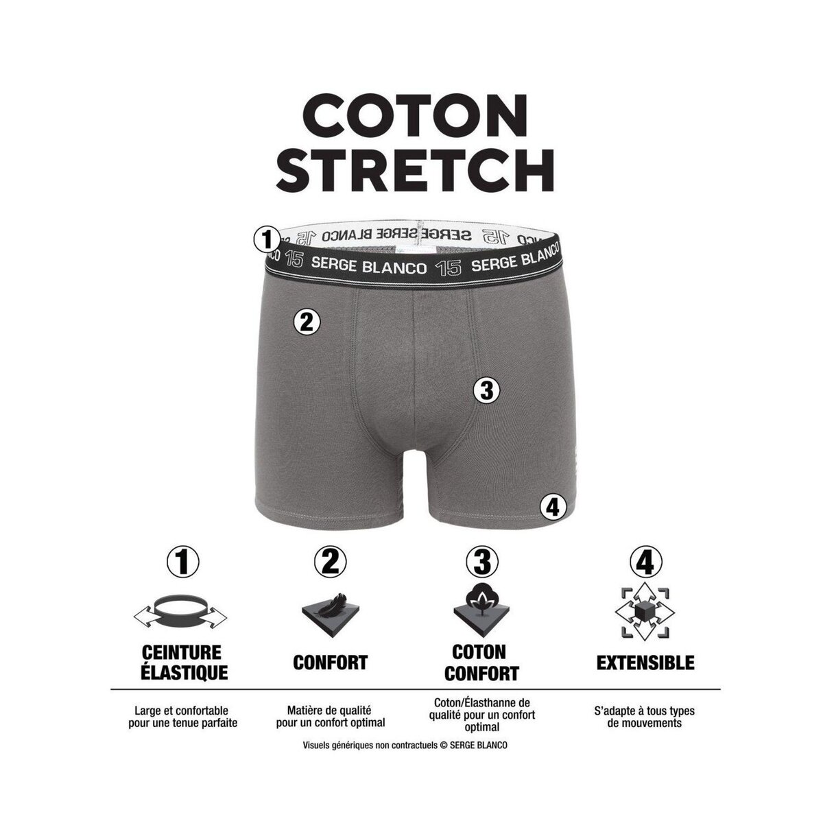 SERGE BLANCO Lot de 6 boxers homme ceinture sublimation Serge Blanco