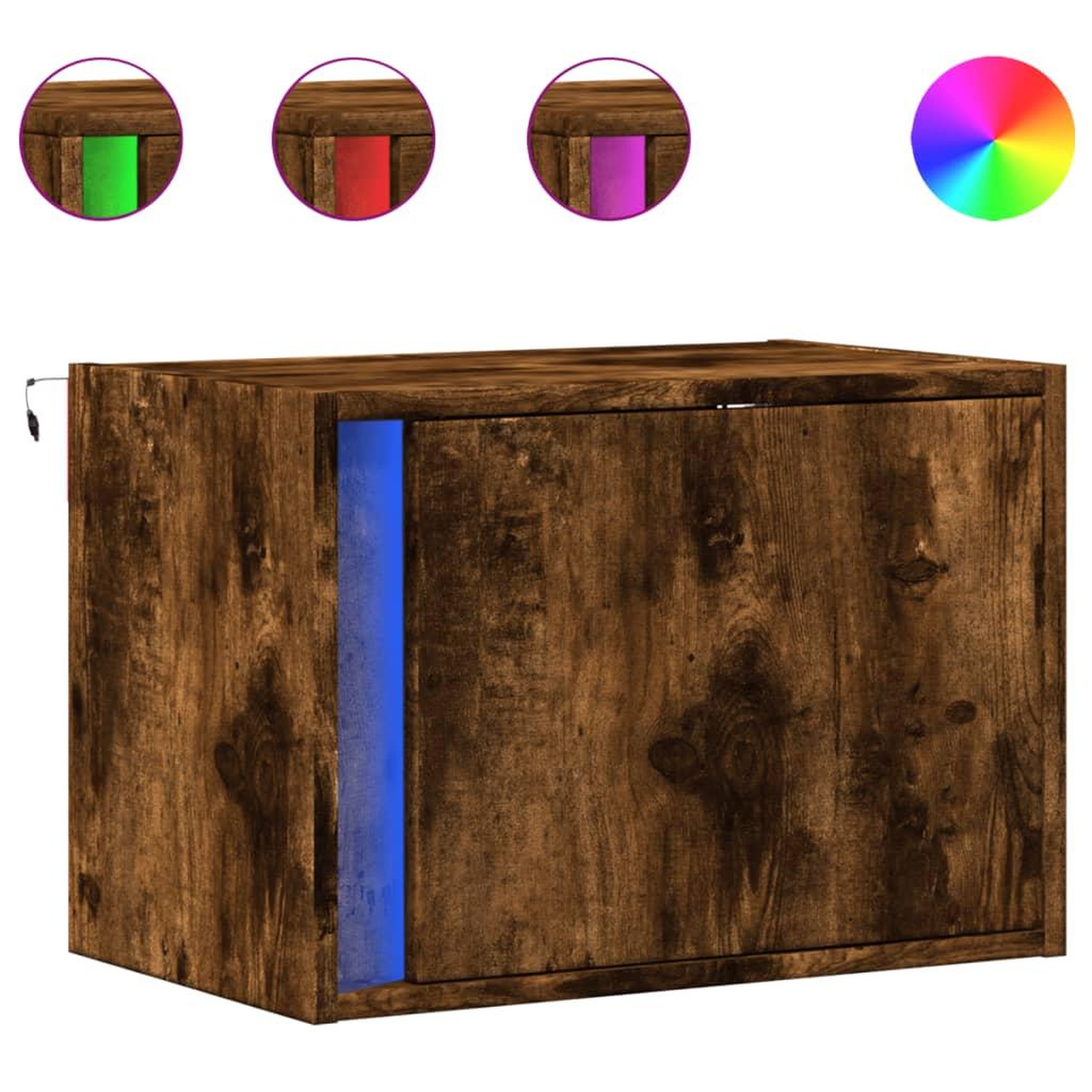 Voir la diapositive 2 : VIDAXL Table de chevet murale avec lumieres LED chene fume