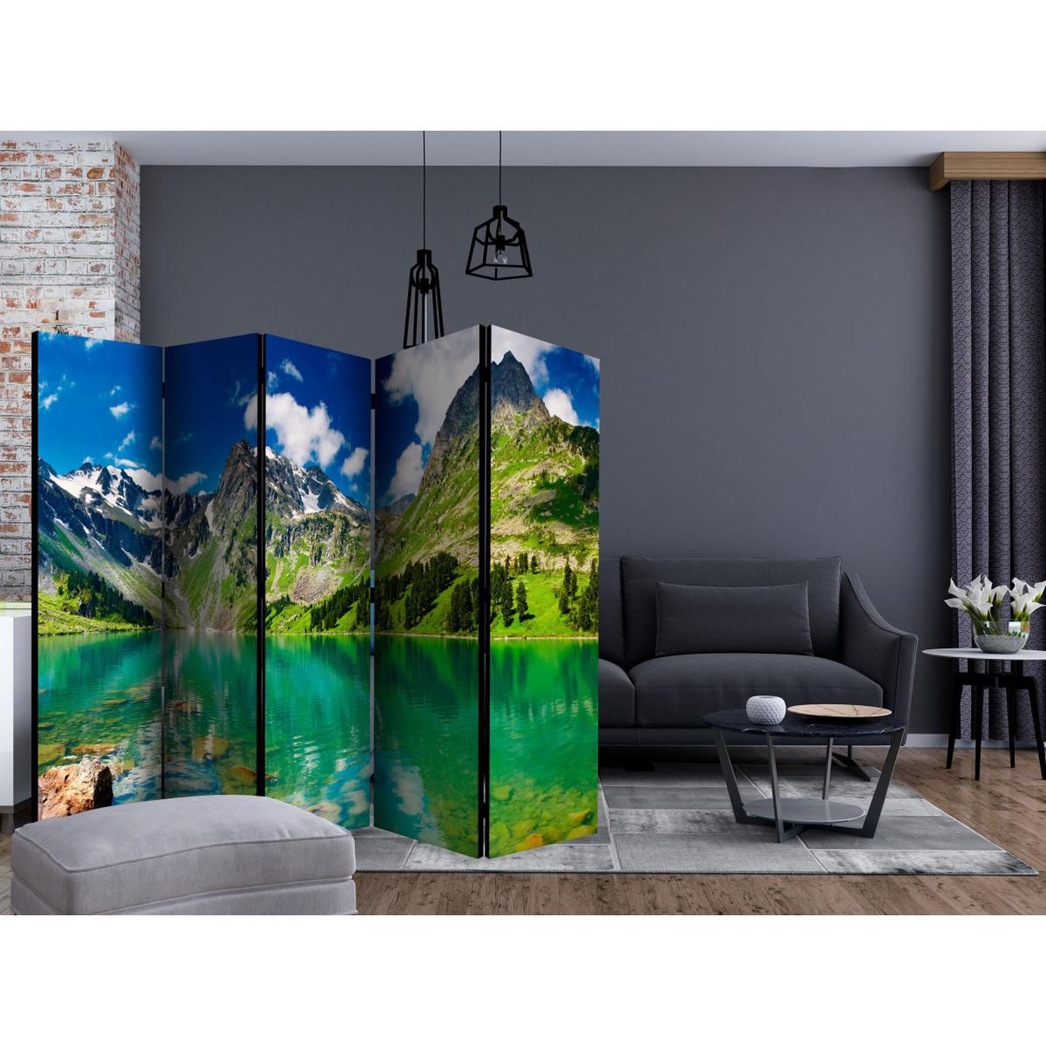 Voir la diapositive 2 : Paris Prix Paravent 5 volets  mountain lake  172x225cm